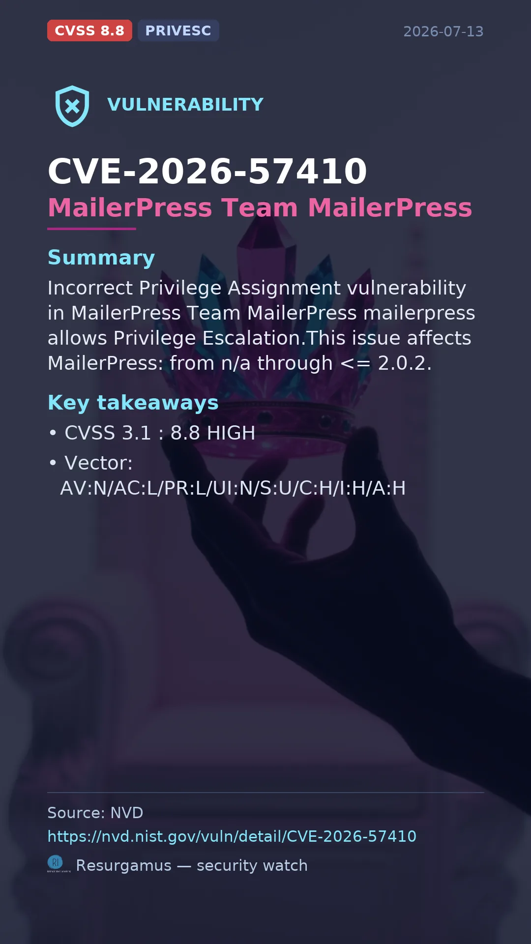 CVE-2026-57410 MailerPress Team MailerPress Vulnerability
