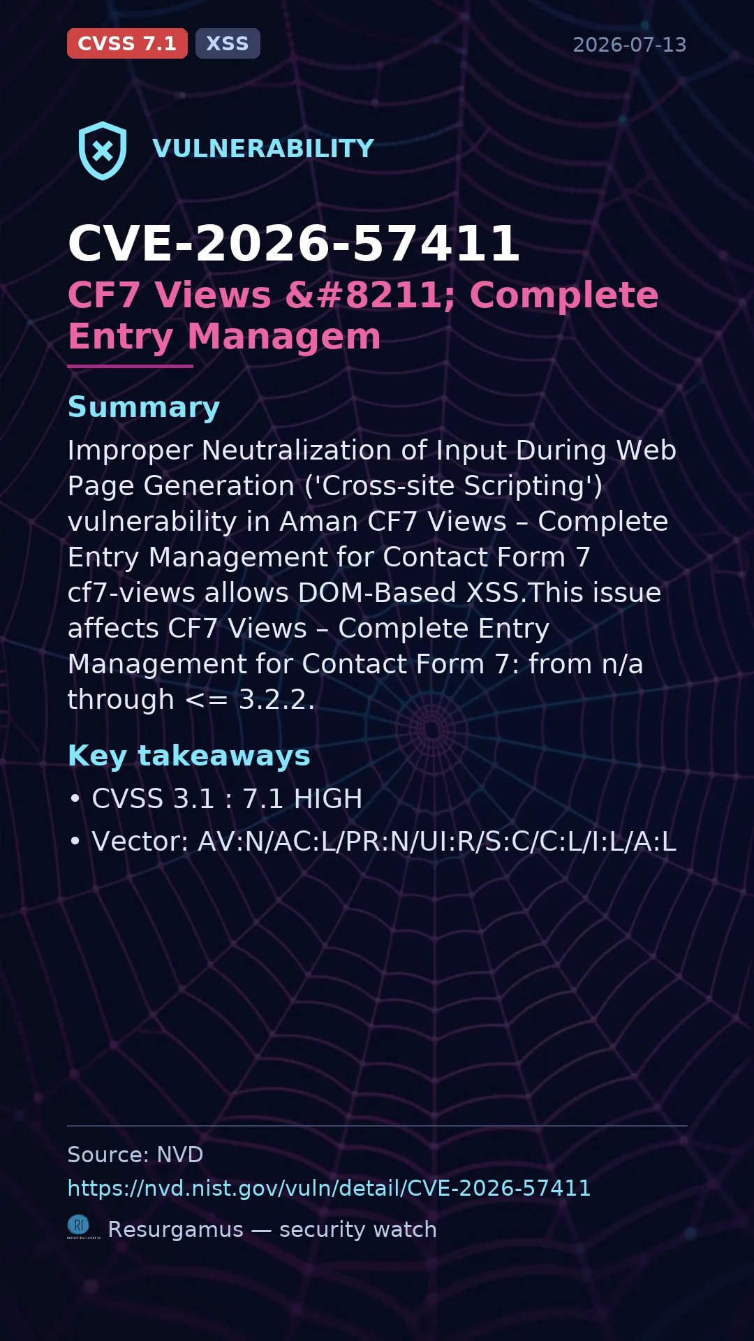 CVE-2026-57411 CF7 Views – Complete Entry Managem Vulnerability