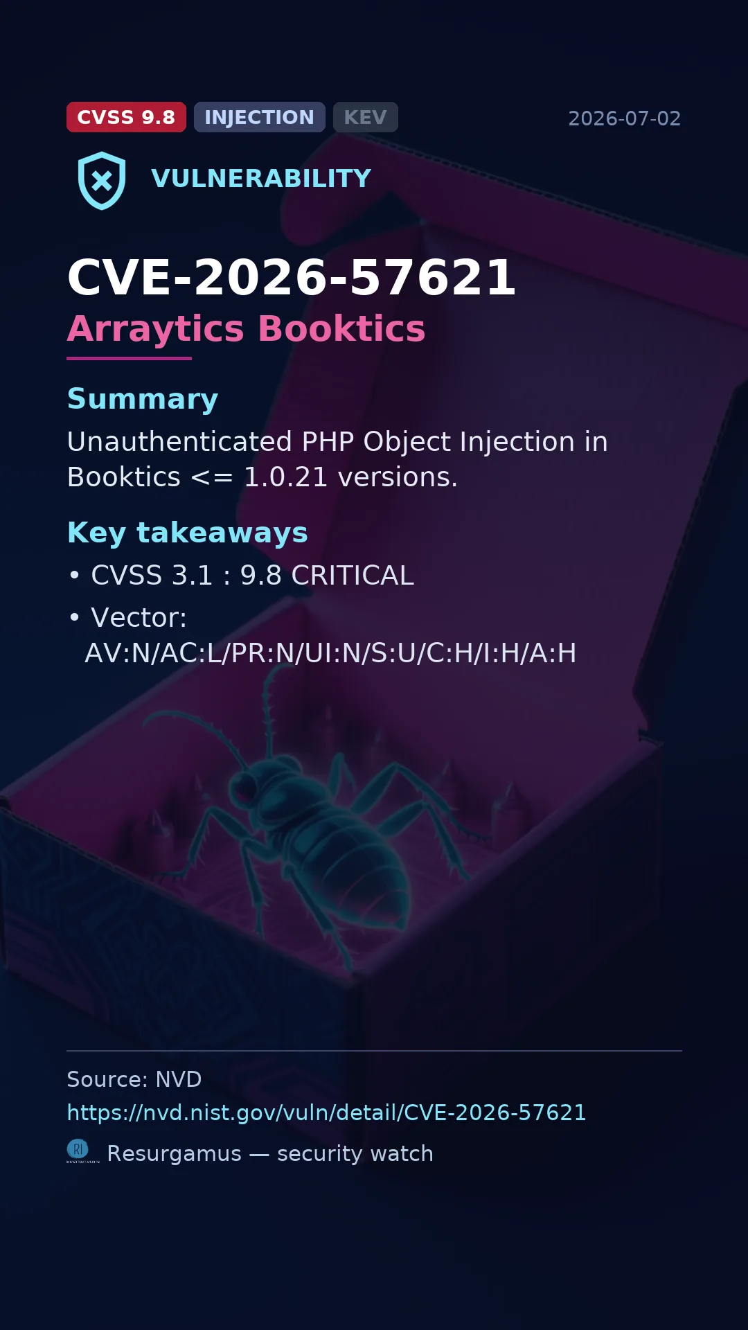 CVE-2026-57621 Arraytics Booktics Vulnerability