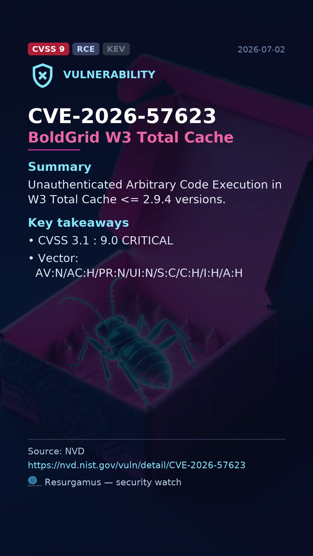 CVE-2026-57623 BoldGrid W3 Total Cache Vulnerability