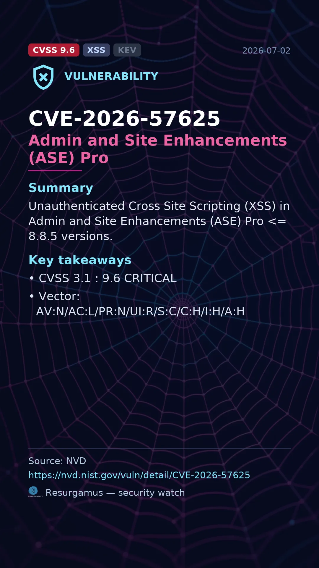 CVE-2026-57625 Admin and Site Enhancements (ASE) Pro Vulnerability