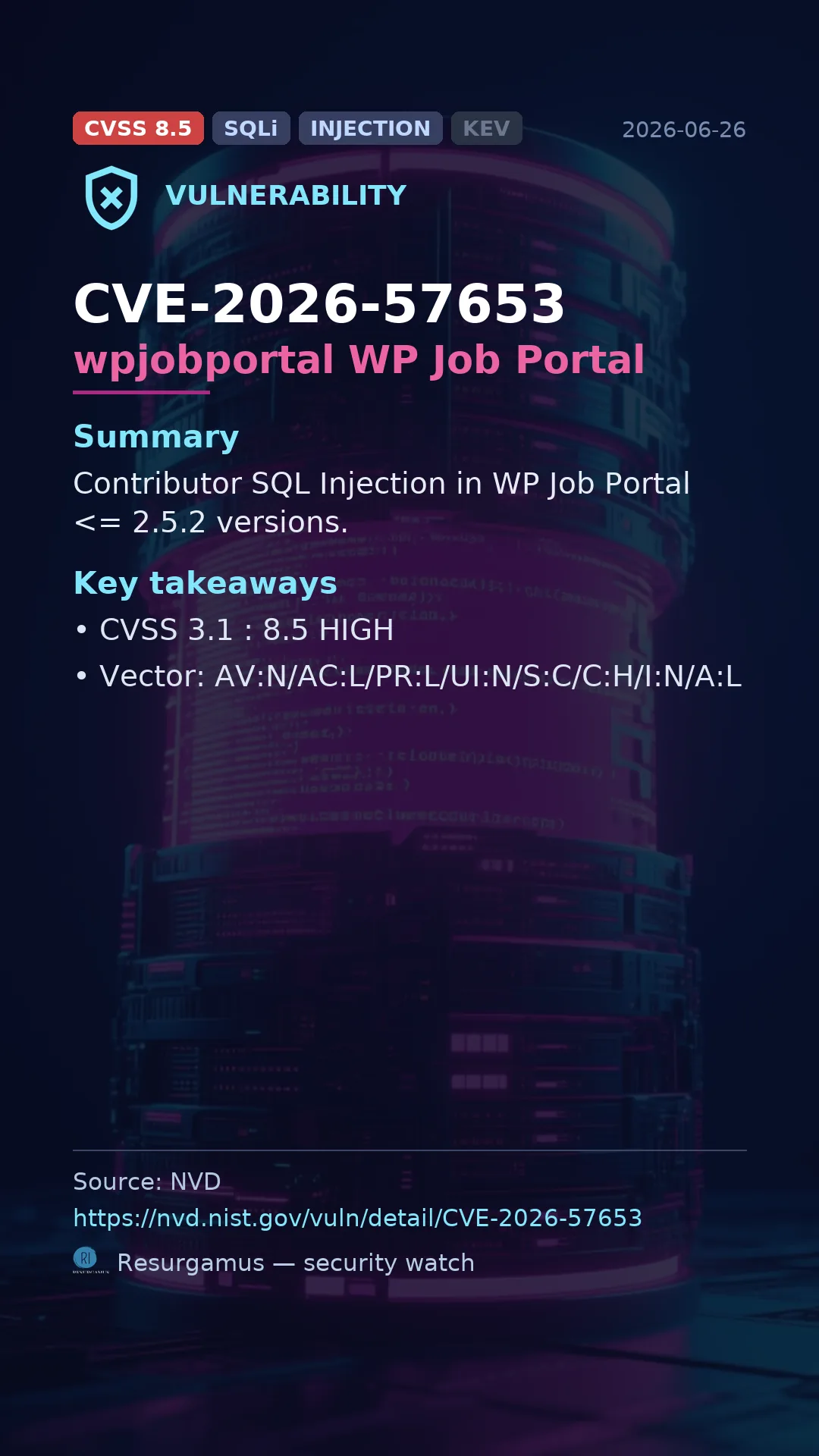 CVE-2026-57653 wpjobportal WP Job Portal Vulnerability