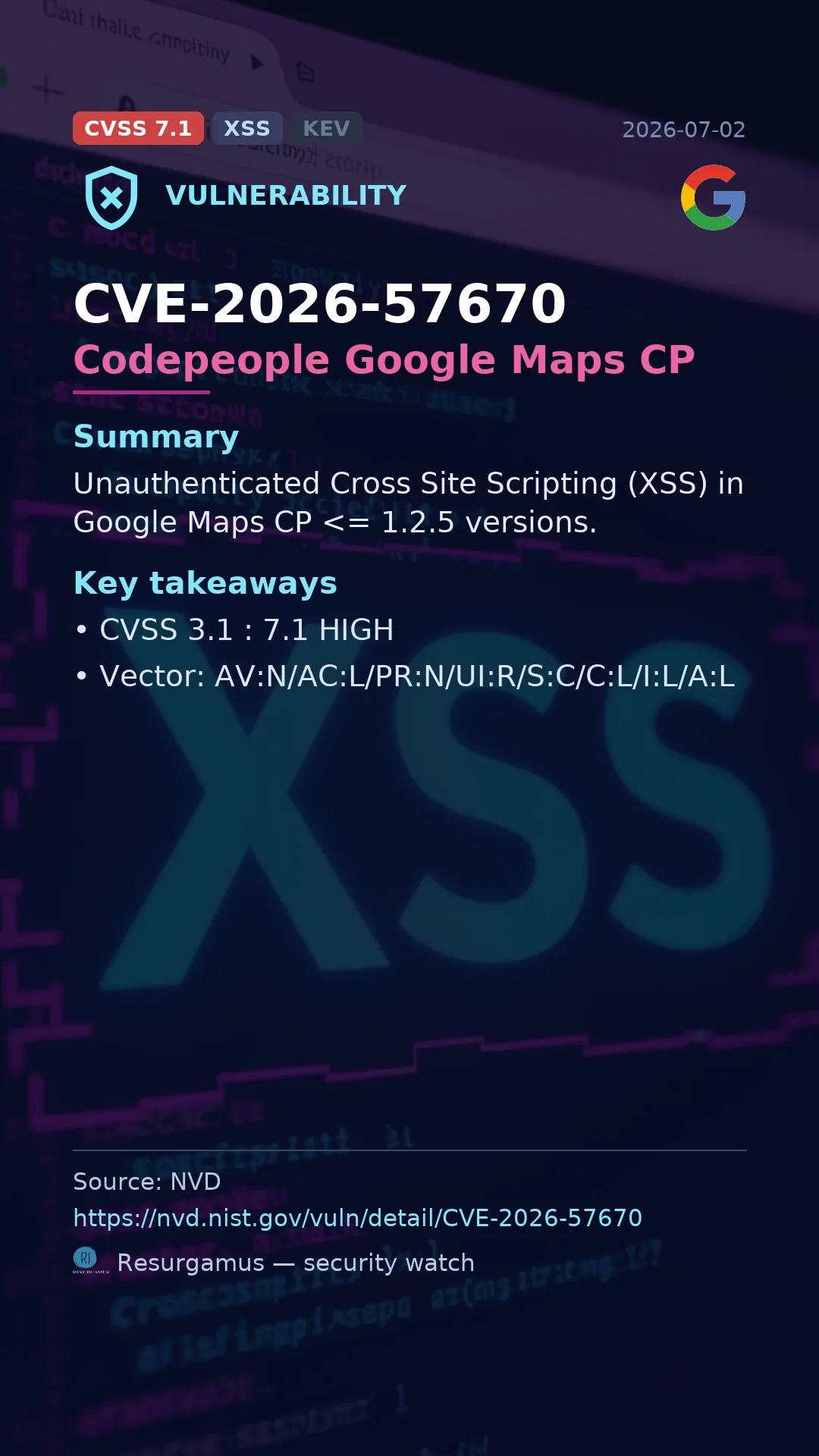 CVE-2026-57670 Codepeople Google Maps CP Vulnerability
