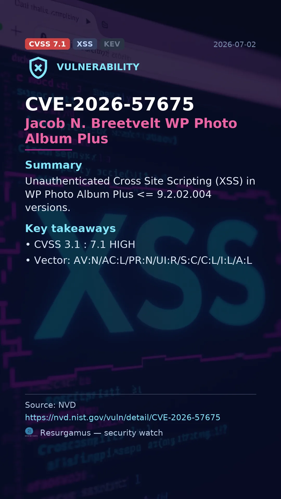 CVE-2026-57675 Jacob N. Breetvelt WP Photo Album Plus Vulnerability
