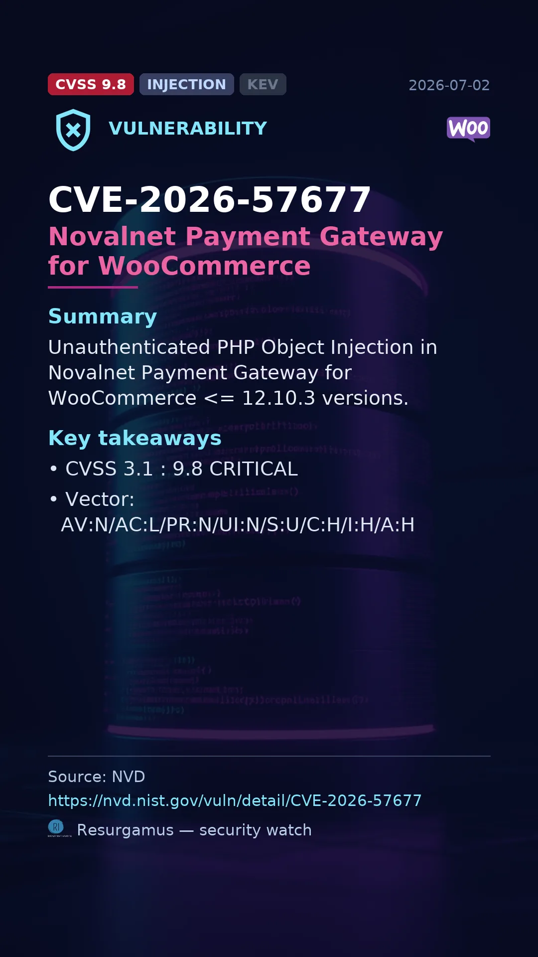 CVE-2026-57677 Novalnet Payment Gateway for WooCommerce Vulnerability