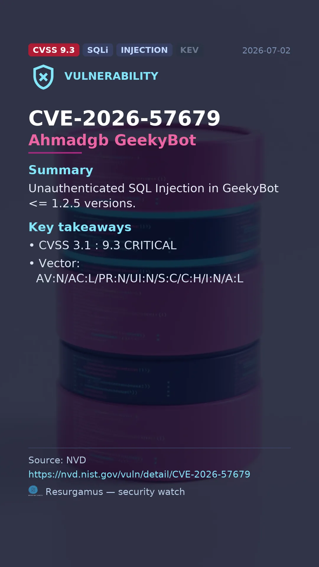 CVE-2026-57679 Ahmadgb GeekyBot Vulnerability