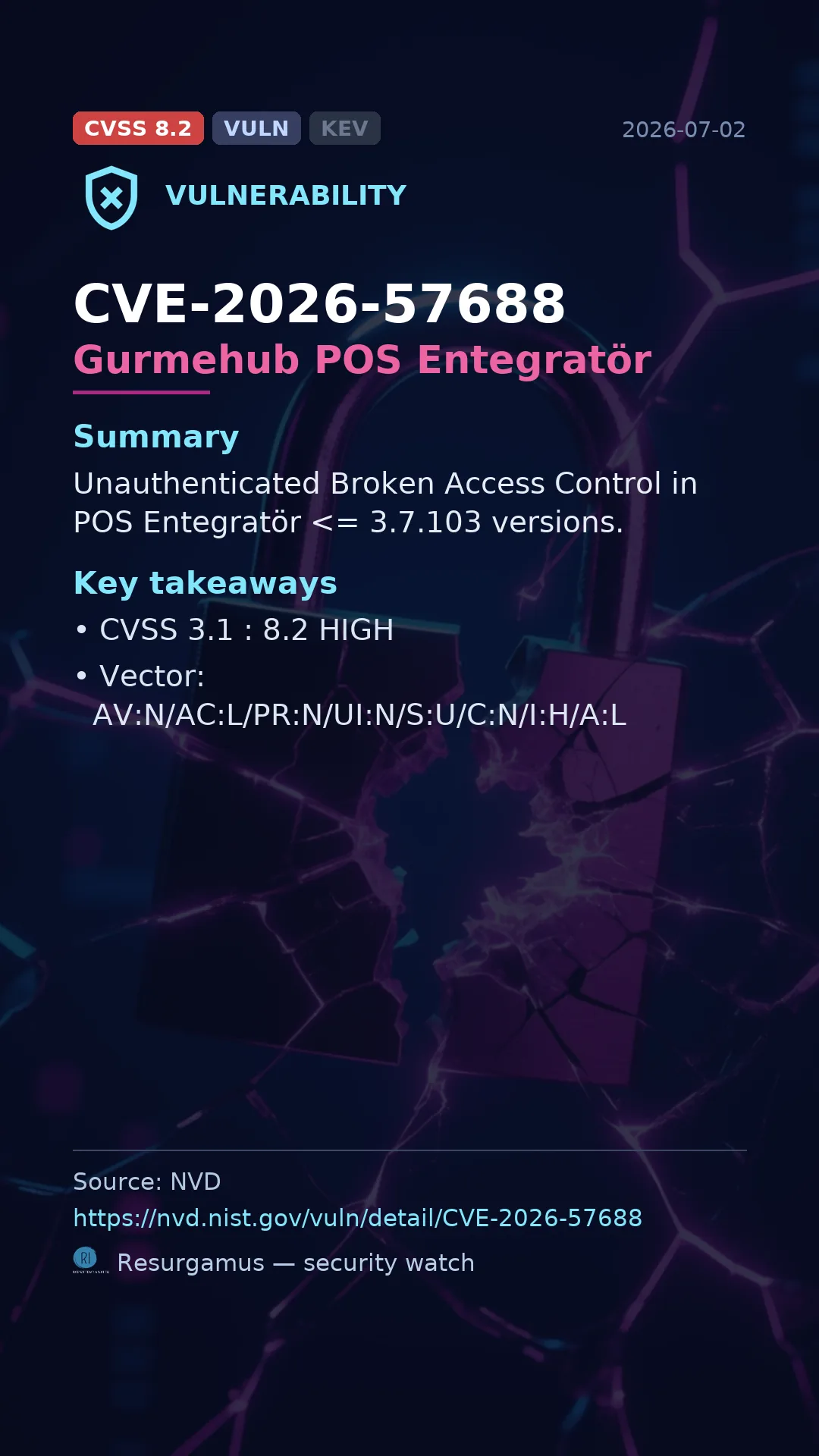 CVE-2026-57688 Gurmehub POS Entegratör Vulnerability