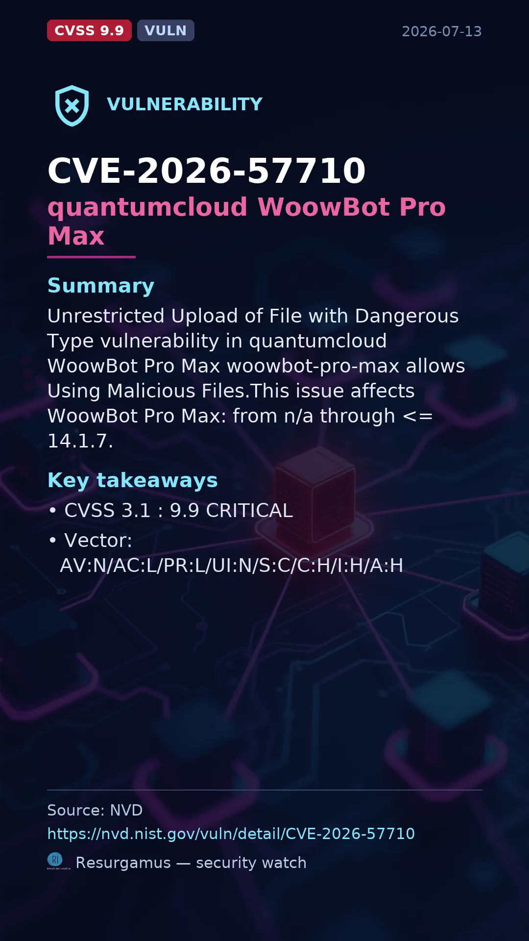 CVE-2026-57710 quantumcloud WoowBot Pro Max Vulnerability