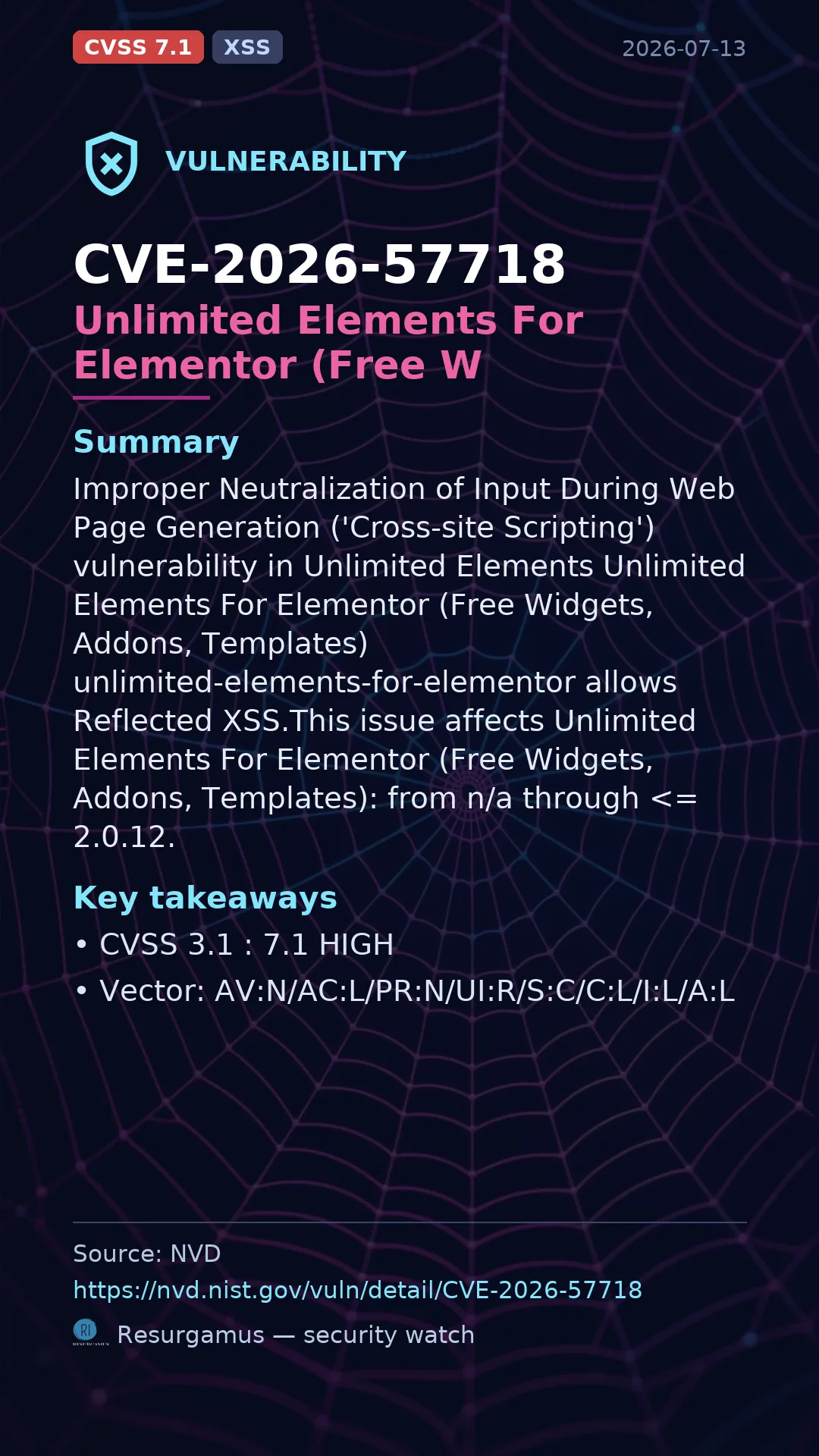 CVE-2026-57718 Unlimited Elements For Elementor (Free W Vulnerability