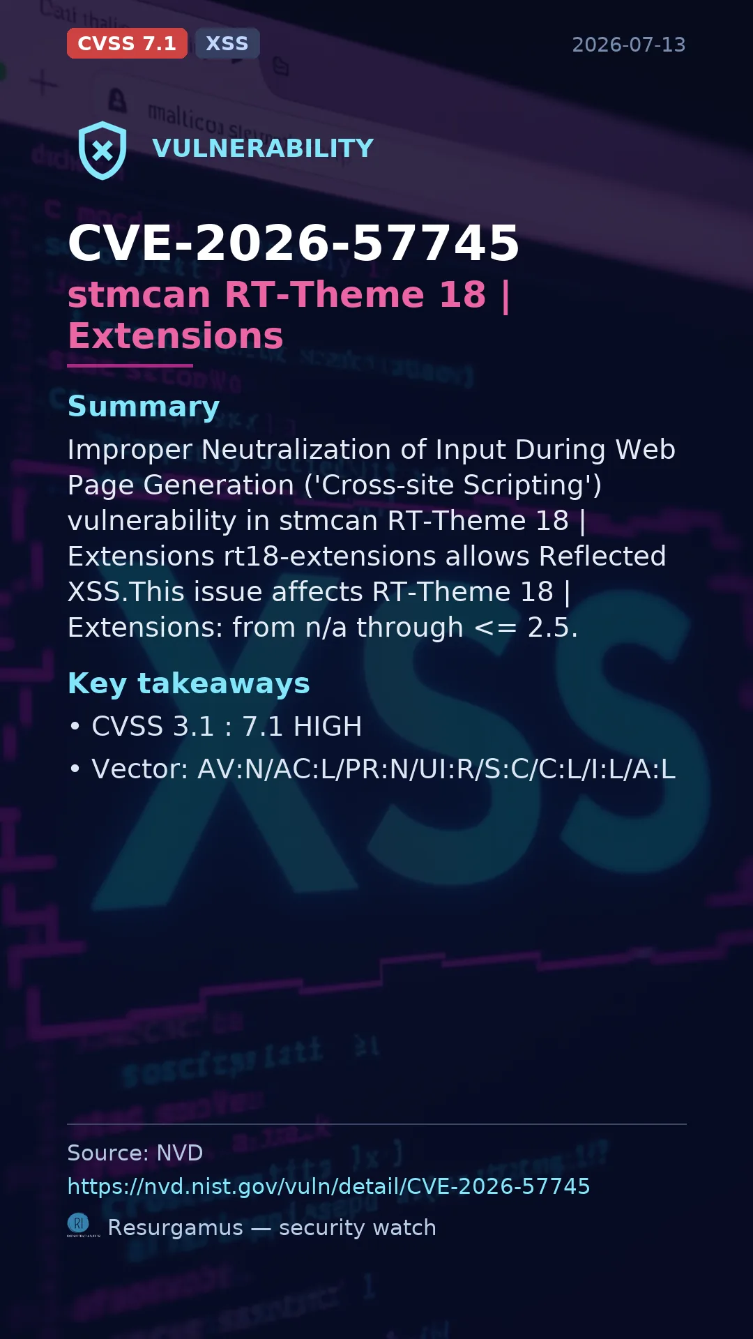 CVE-2026-57745 stmcan RT-Theme 18 | Extensions Vulnerability
