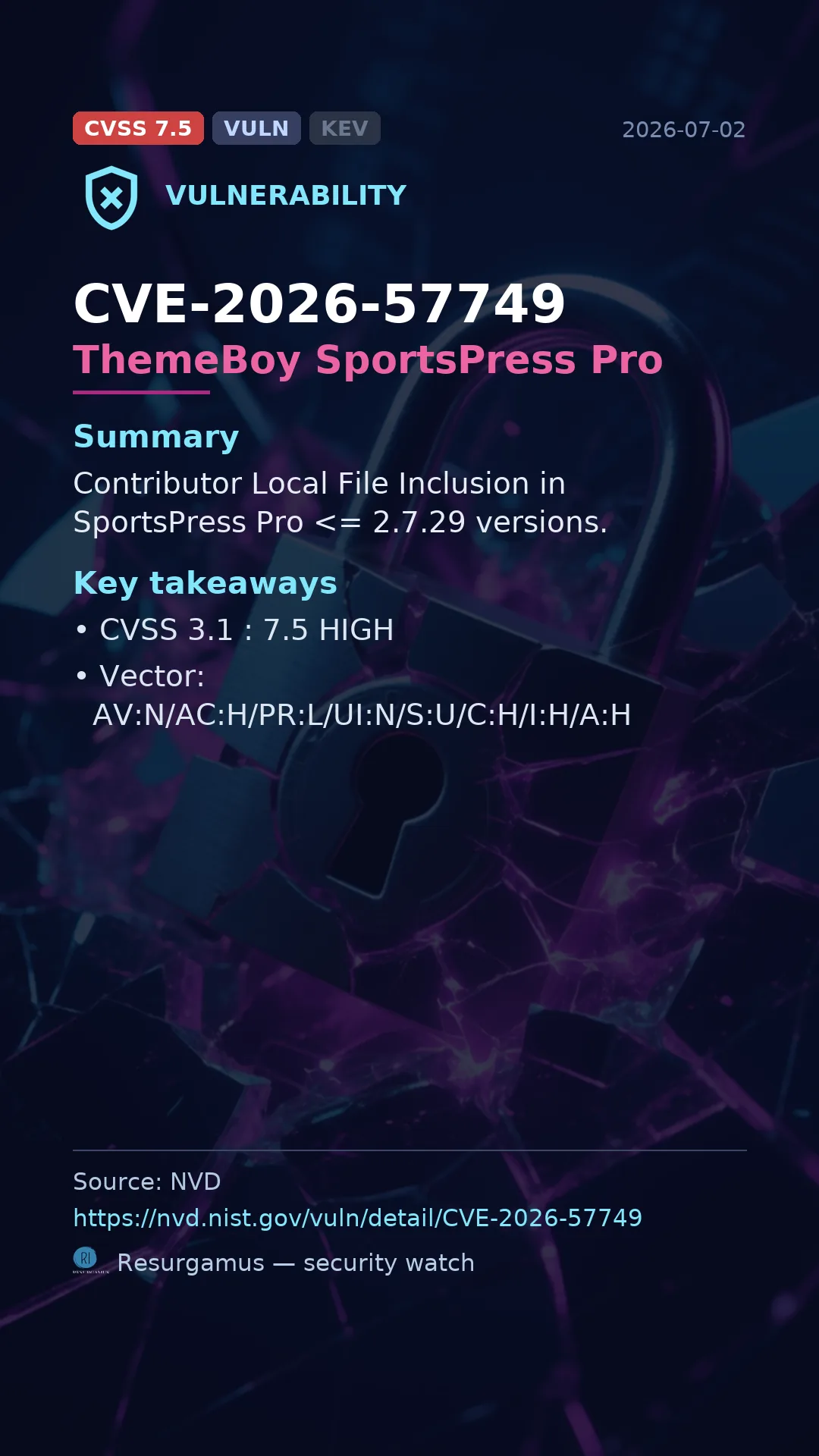CVE-2026-57749 ThemeBoy SportsPress Pro Vulnerability