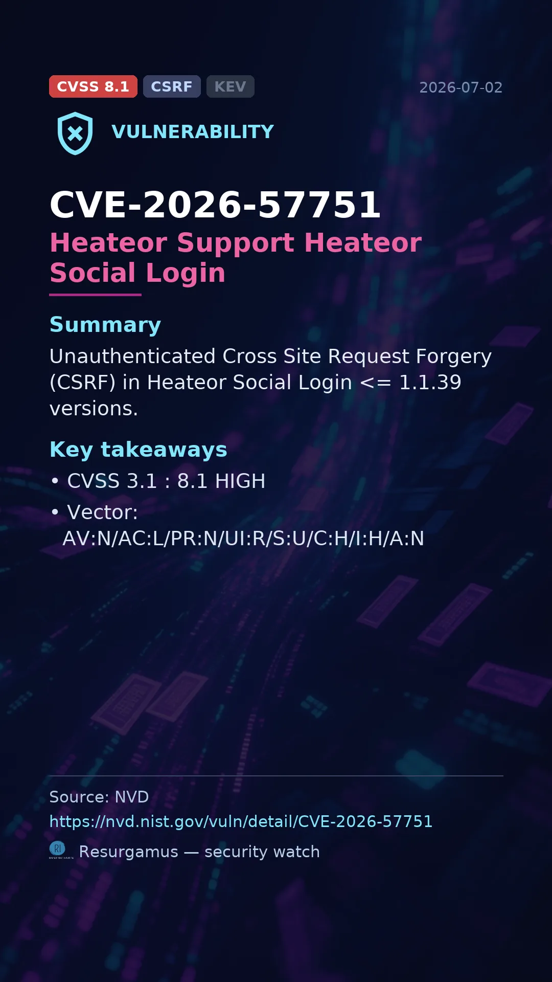 CVE-2026-57751 Heateor Support Heateor Social Login Vulnerability