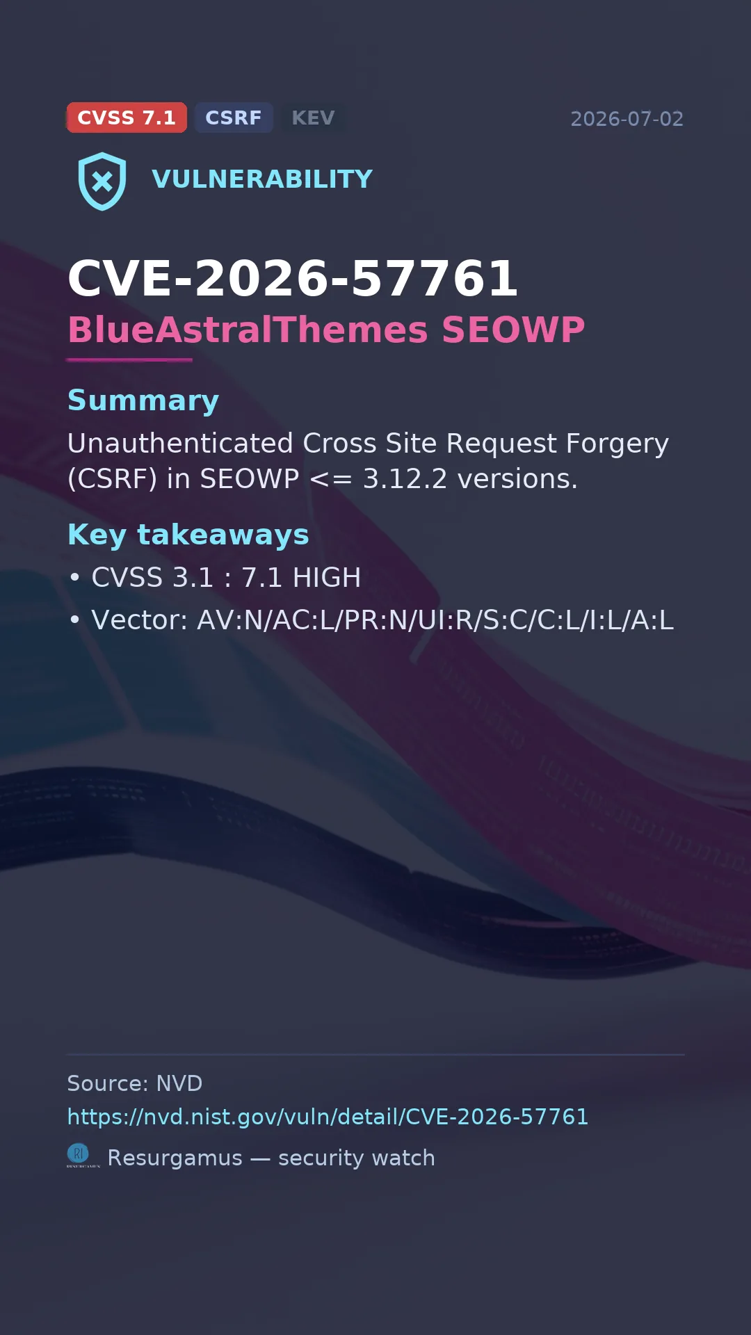 CVE-2026-57761 BlueAstralThemes SEOWP Vulnerability