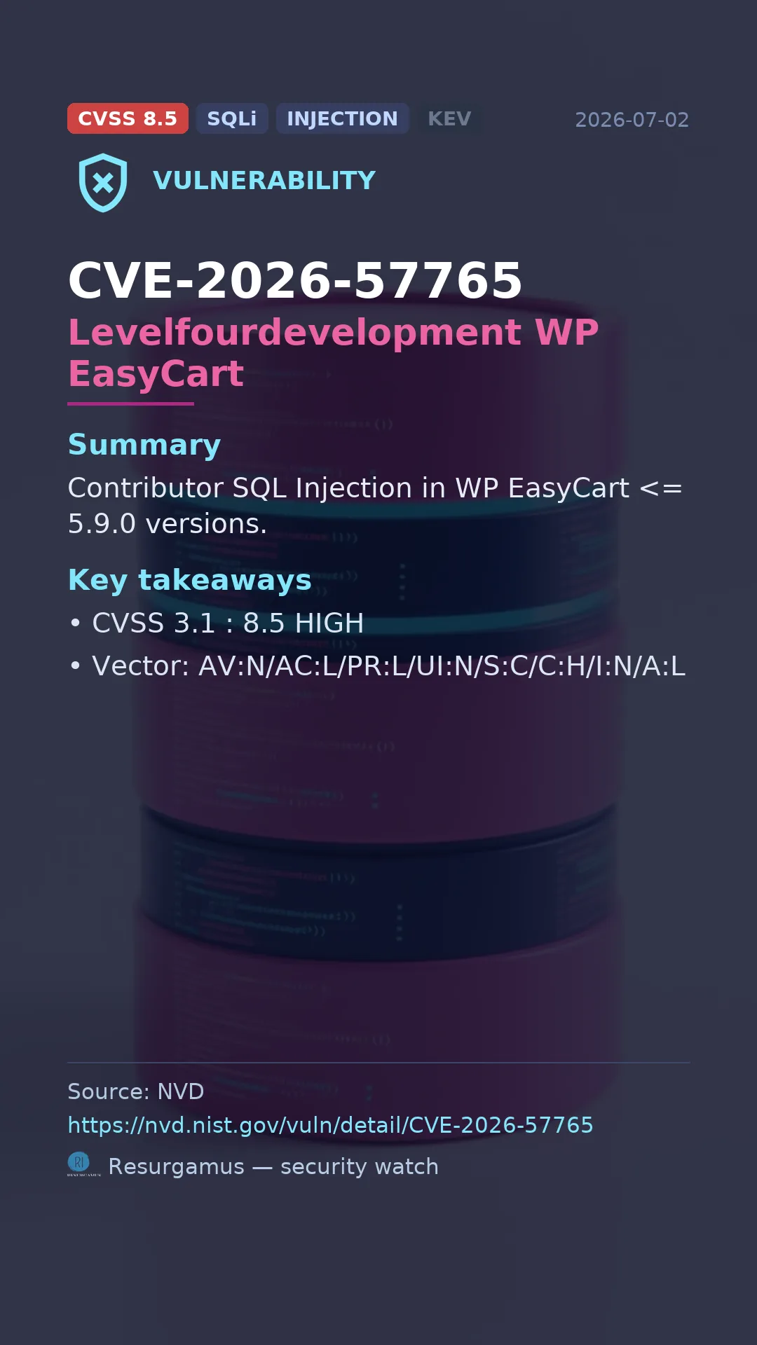 CVE-2026-57765 Levelfourdevelopment WP EasyCart Vulnerability