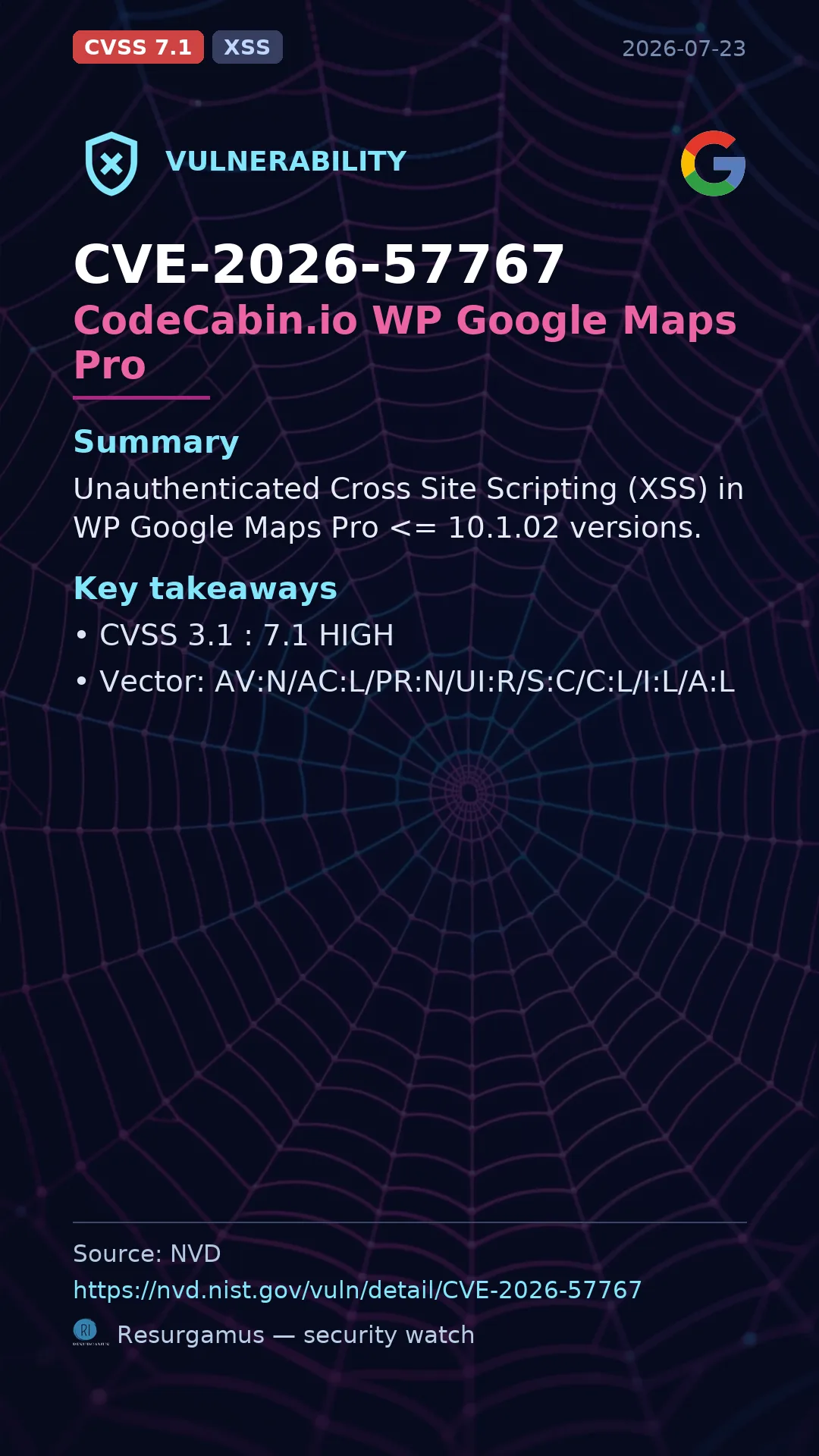 CVE-2026-57767 CodeCabin.io WP Google Maps Pro Vulnerability