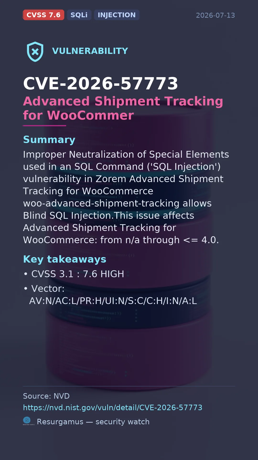 CVE-2026-57773 Advanced Shipment Tracking for WooCommer Vulnerability