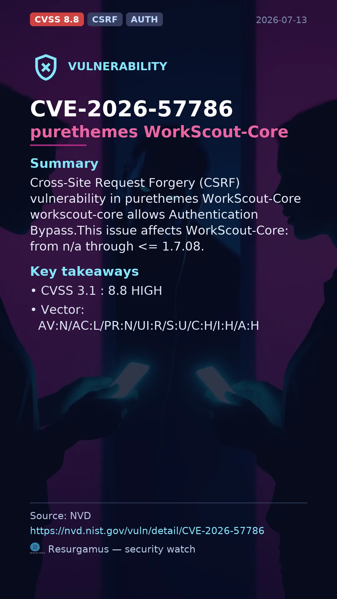 CVE-2026-57786 purethemes WorkScout-Core Vulnerability