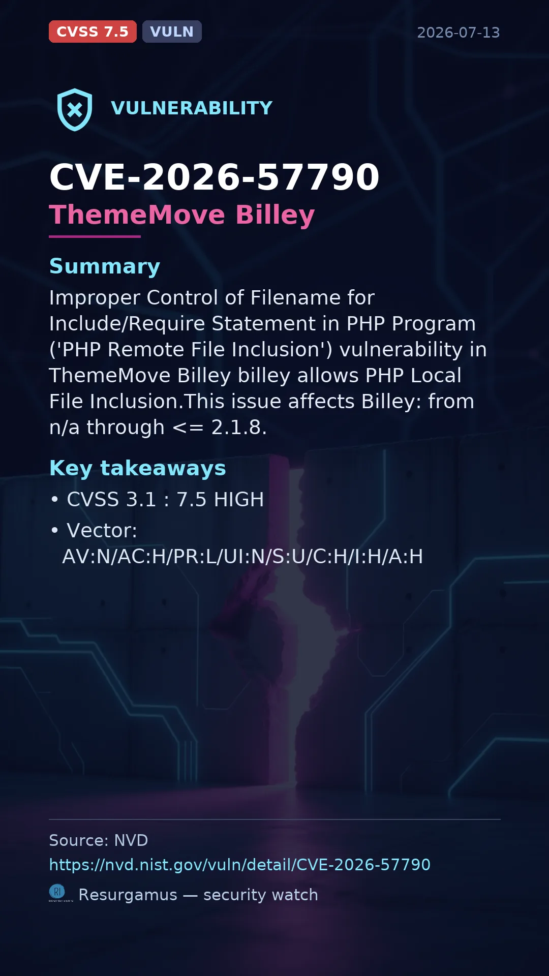 CVE-2026-57790 ThemeMove Billey Vulnerability