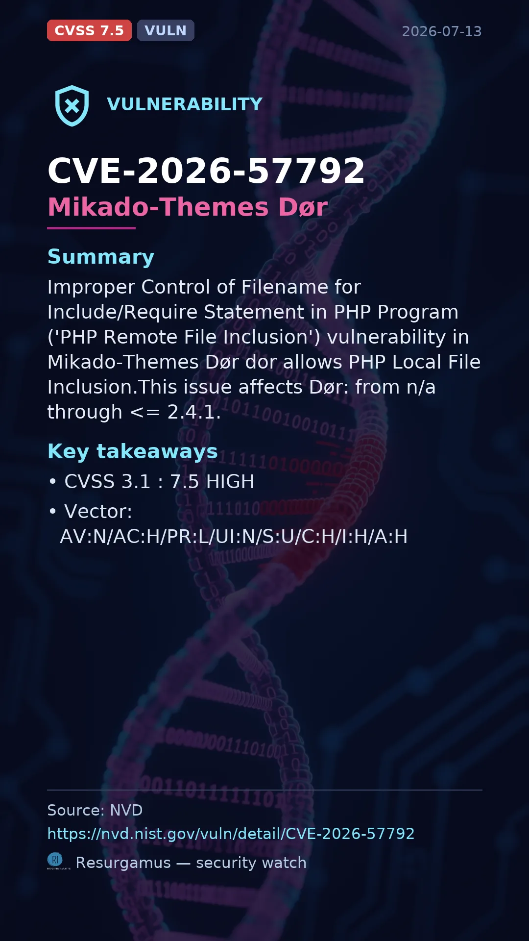 CVE-2026-57792 Mikado-Themes Dør Vulnerability