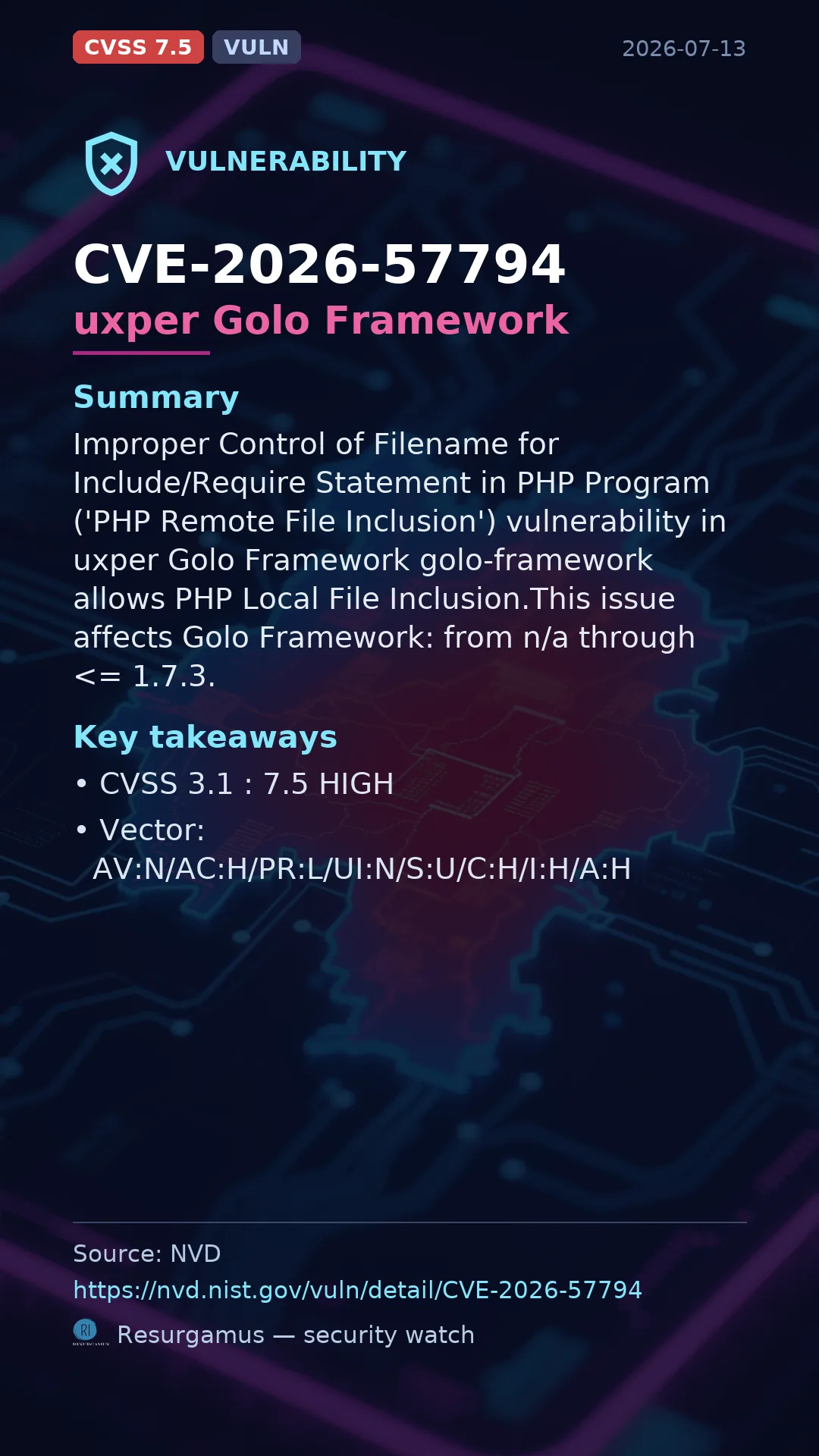 CVE-2026-57794 uxper Golo Framework Vulnerability