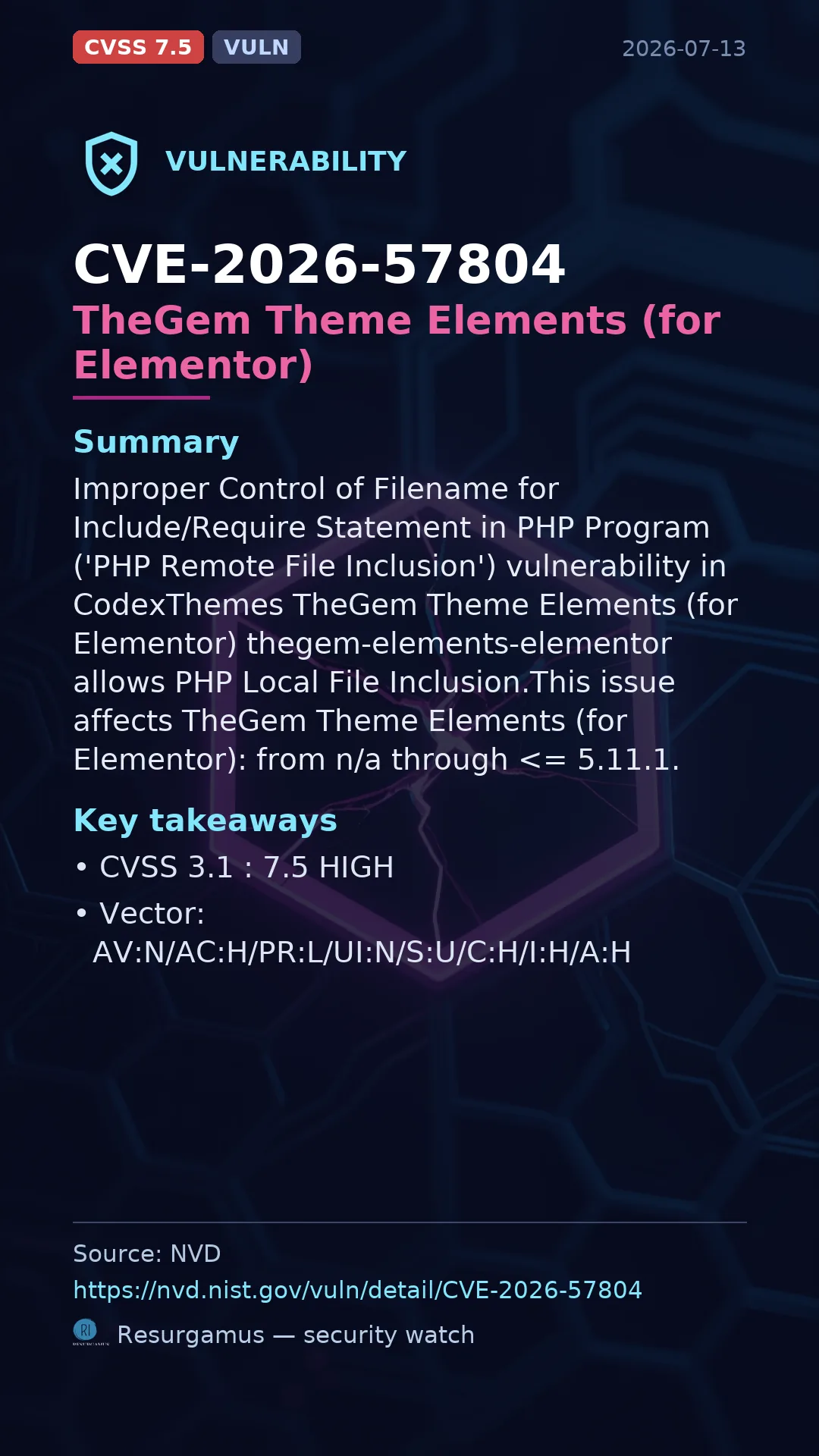 CVE-2026-57804 TheGem Theme Elements (for Elementor) Vulnerability