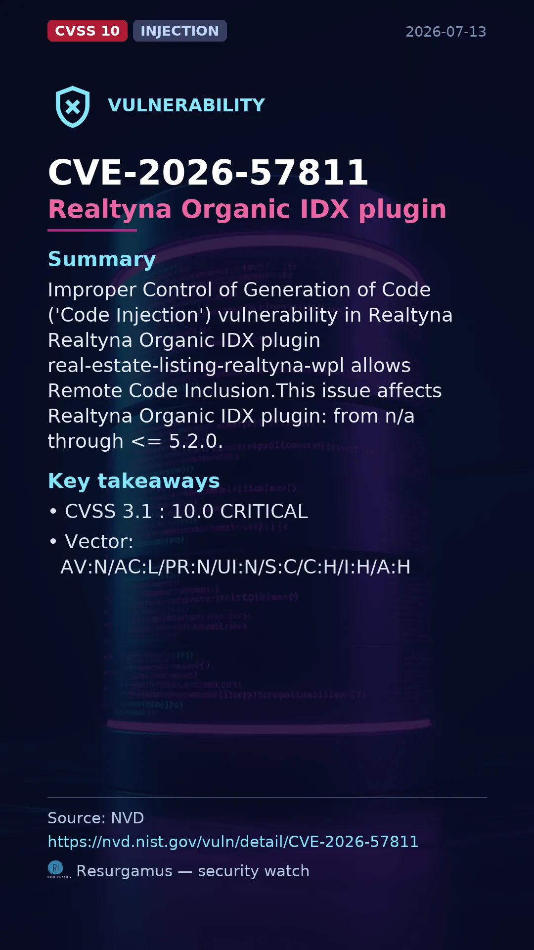 CVE-2026-57811 Realtyna Organic IDX plugin Vulnerability