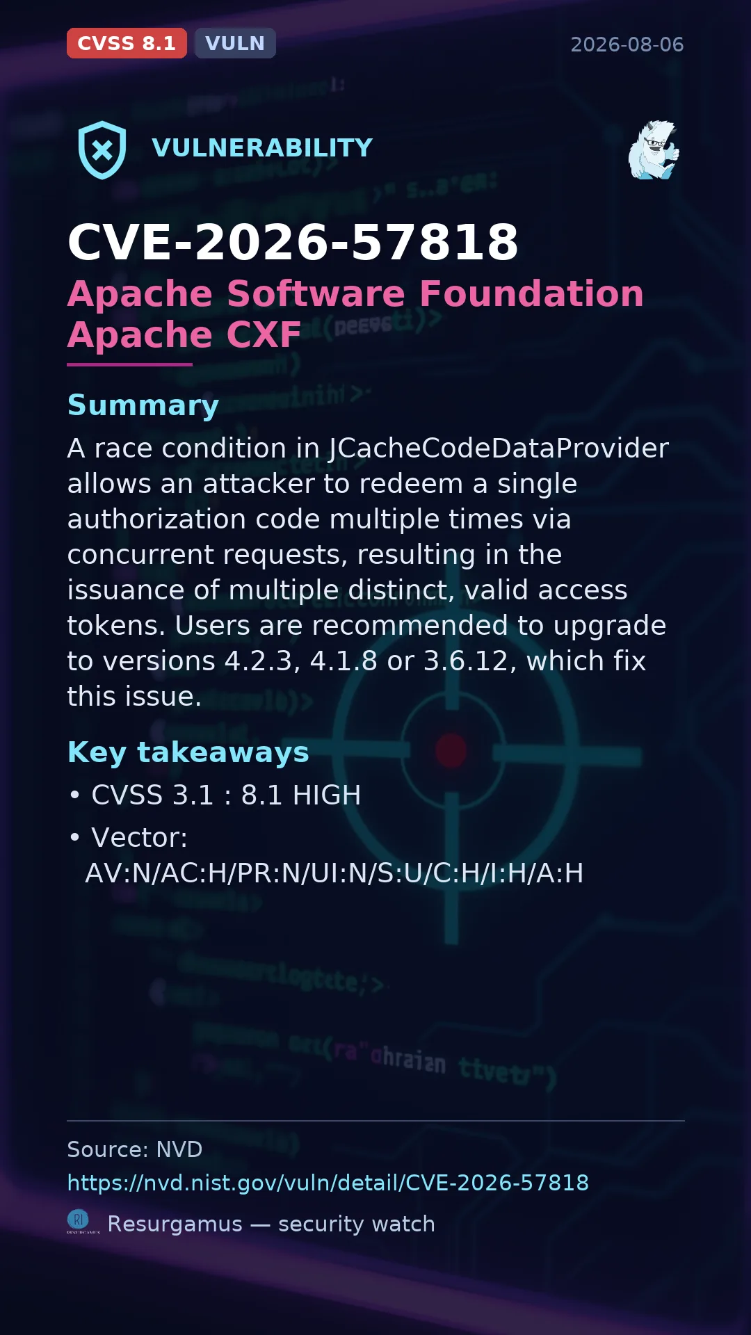 CVE-2026-57818 Apache Software Foundation Apache CXF Vulnerability
