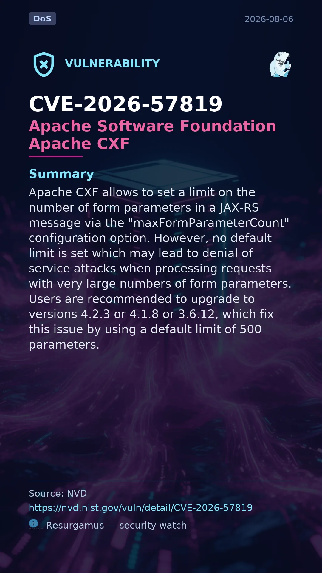 CVE-2026-57819 Apache Software Foundation Apache CXF Vulnerability