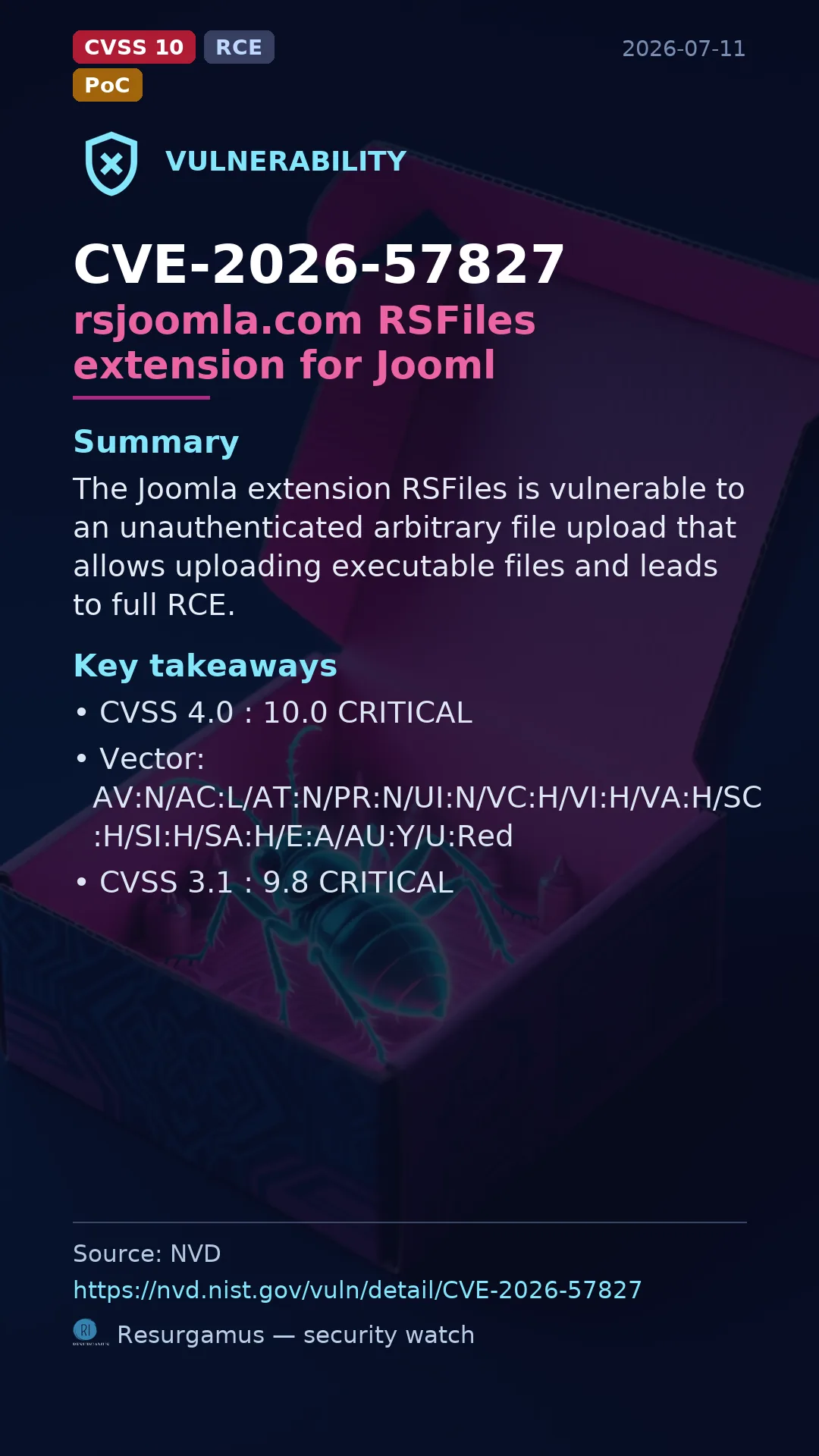 CVE-2026-57827 rsjoomla.com RSFiles extension for Jooml Vulnerability