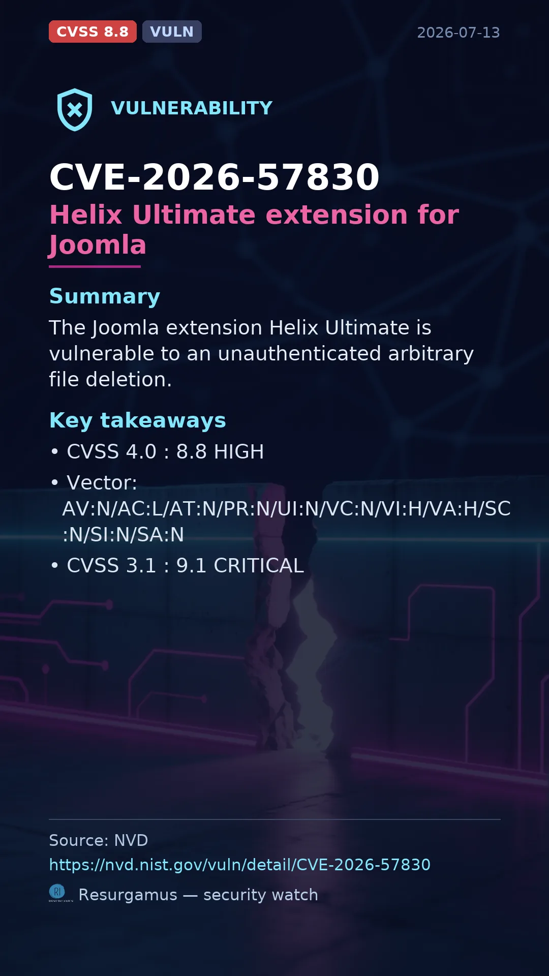CVE-2026-57830 Helix Ultimate extension for Joomla Vulnerability