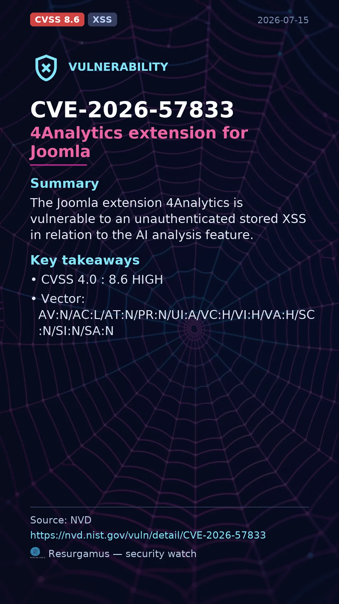 CVE-2026-57833 4Analytics extension for Joomla Vulnerability
