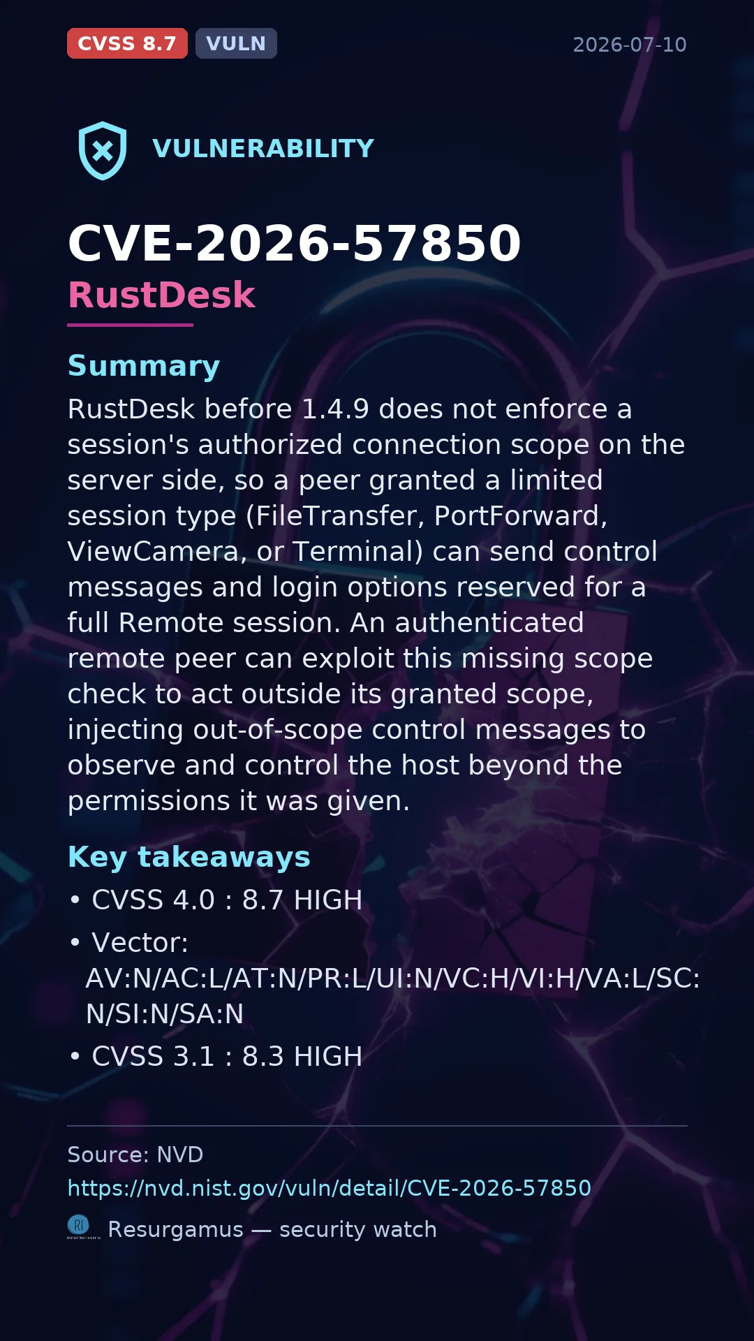 CVE-2026-57850 RustDesk Vulnerability