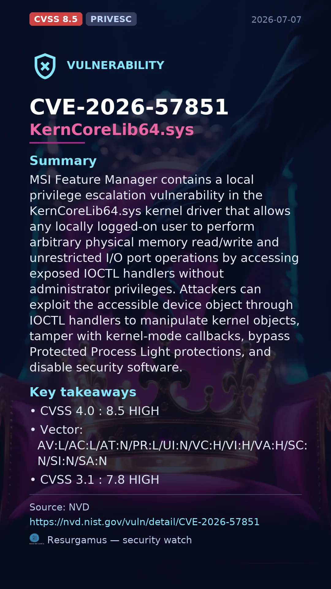 CVE-2026-57851 KernCoreLib64.sys Vulnerability