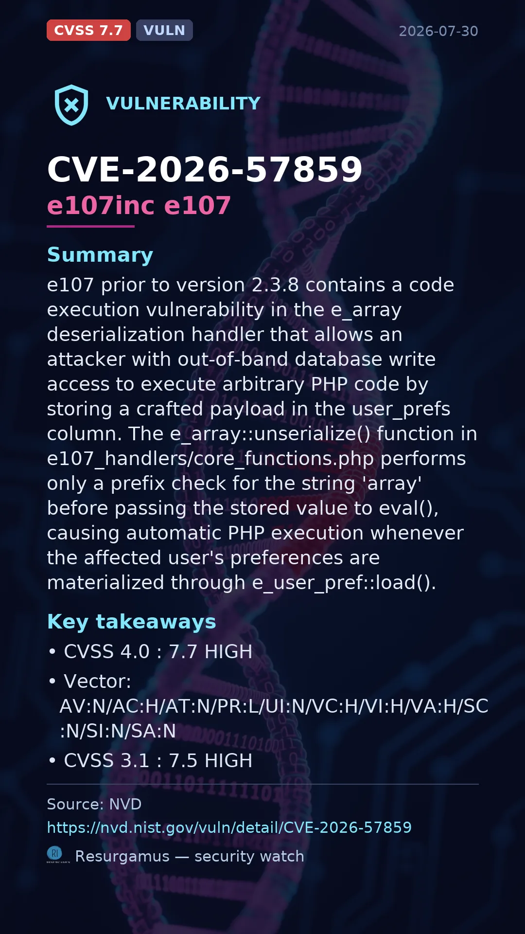 CVE-2026-57859 e107inc e107 Vulnerability