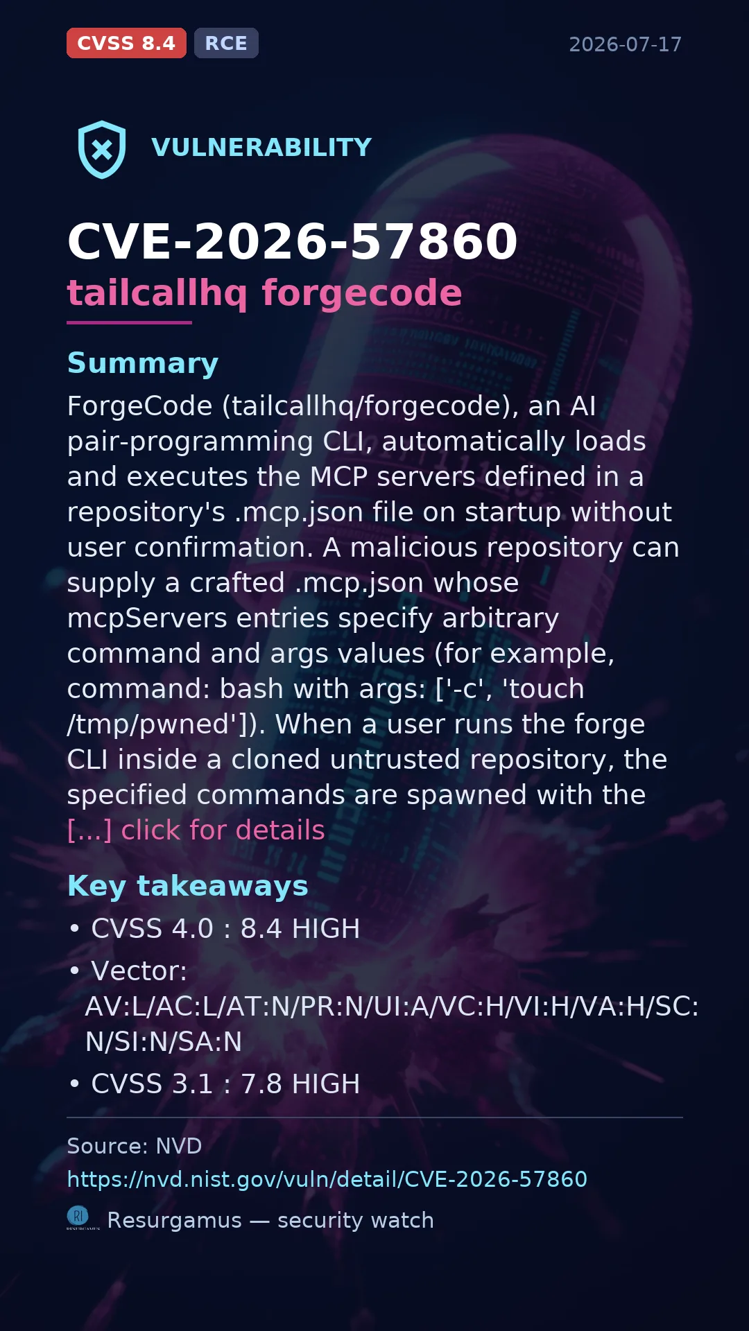 CVE-2026-57860 tailcallhq forgecode Vulnerability