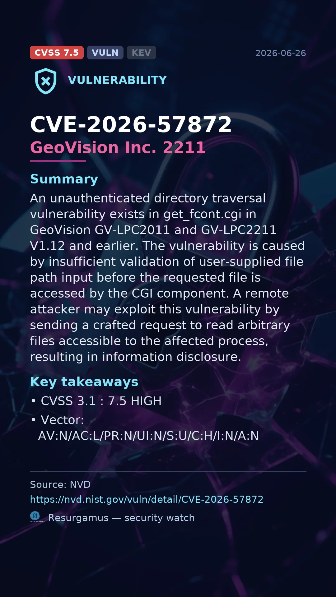 CVE-2026-57872 GeoVision Inc. 2211 Vulnerability