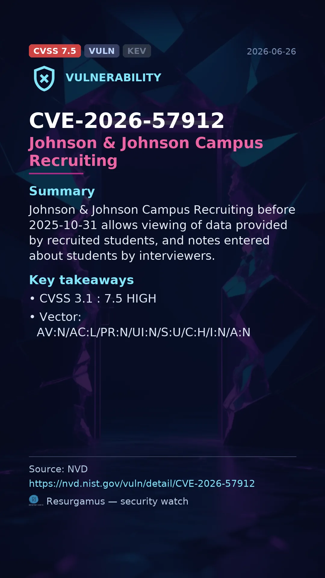 CVE-2026-57912 Johnson & Johnson Campus Recruiting Vulnerability