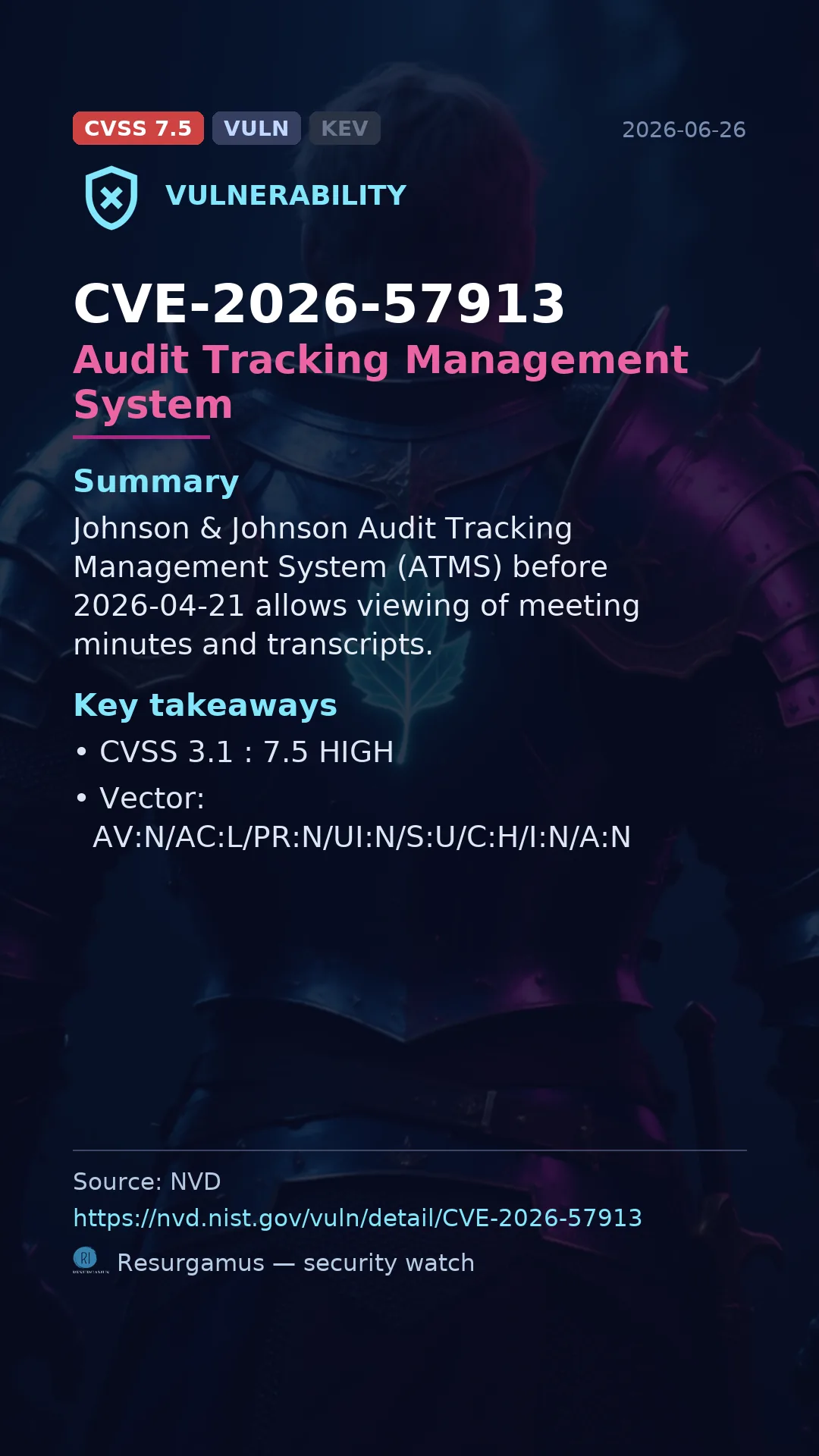 CVE-2026-57913 Audit Tracking Management System Vulnerability
