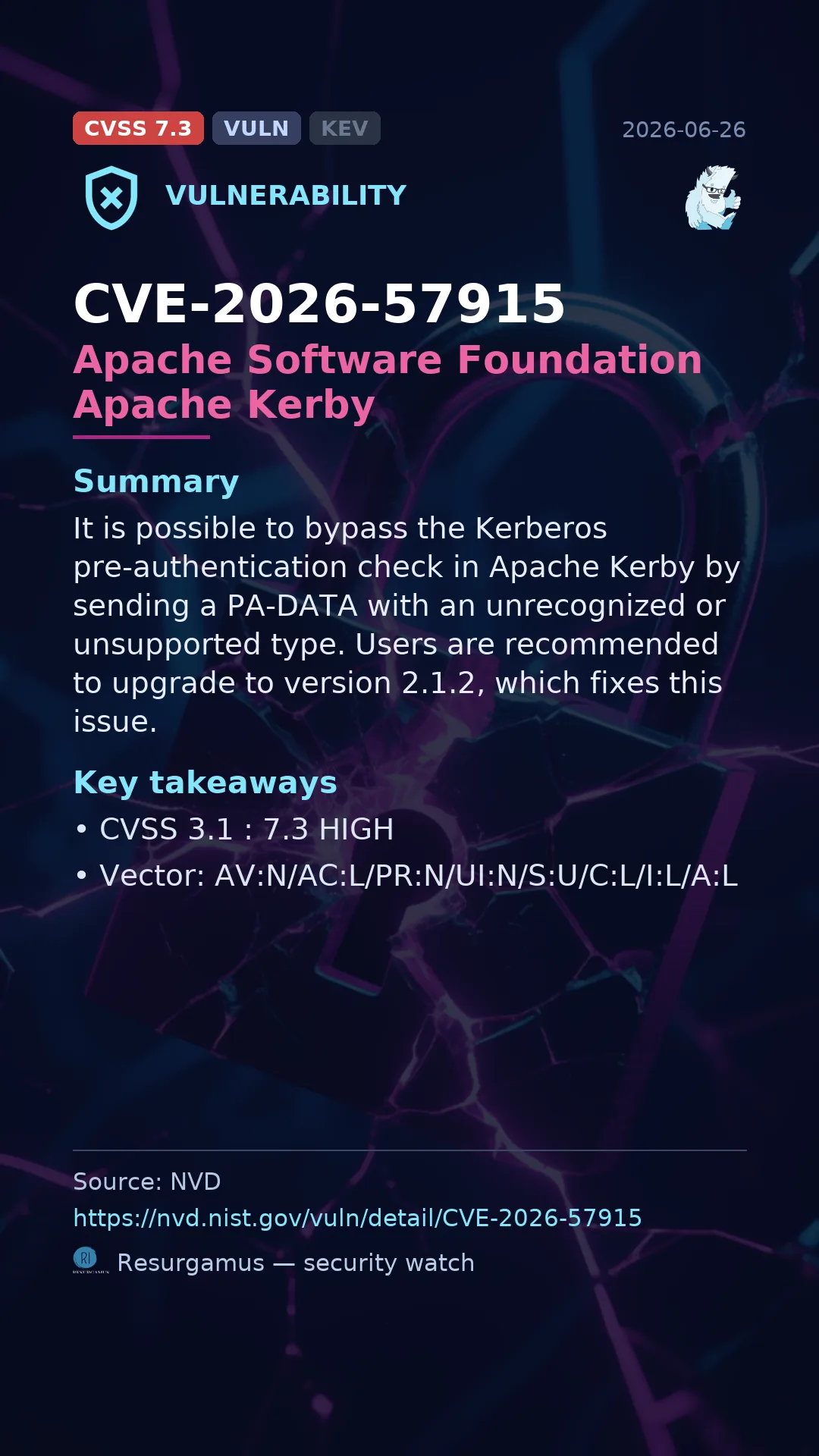 CVE-2026-57915 Apache Software Foundation Apache Kerby Vulnerability