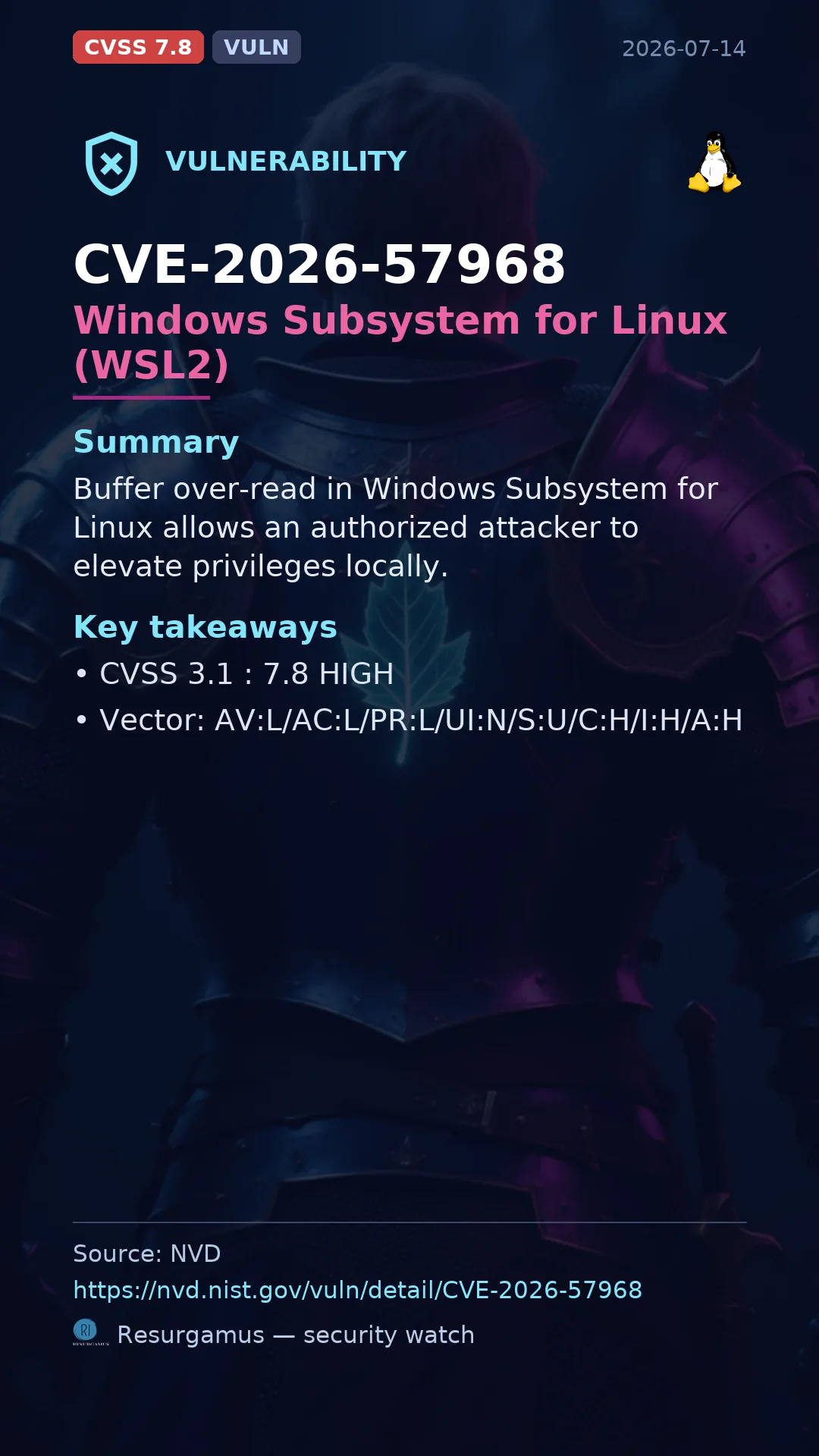 CVE-2026-57968 Windows Subsystem for Linux (WSL2) Vulnerability
