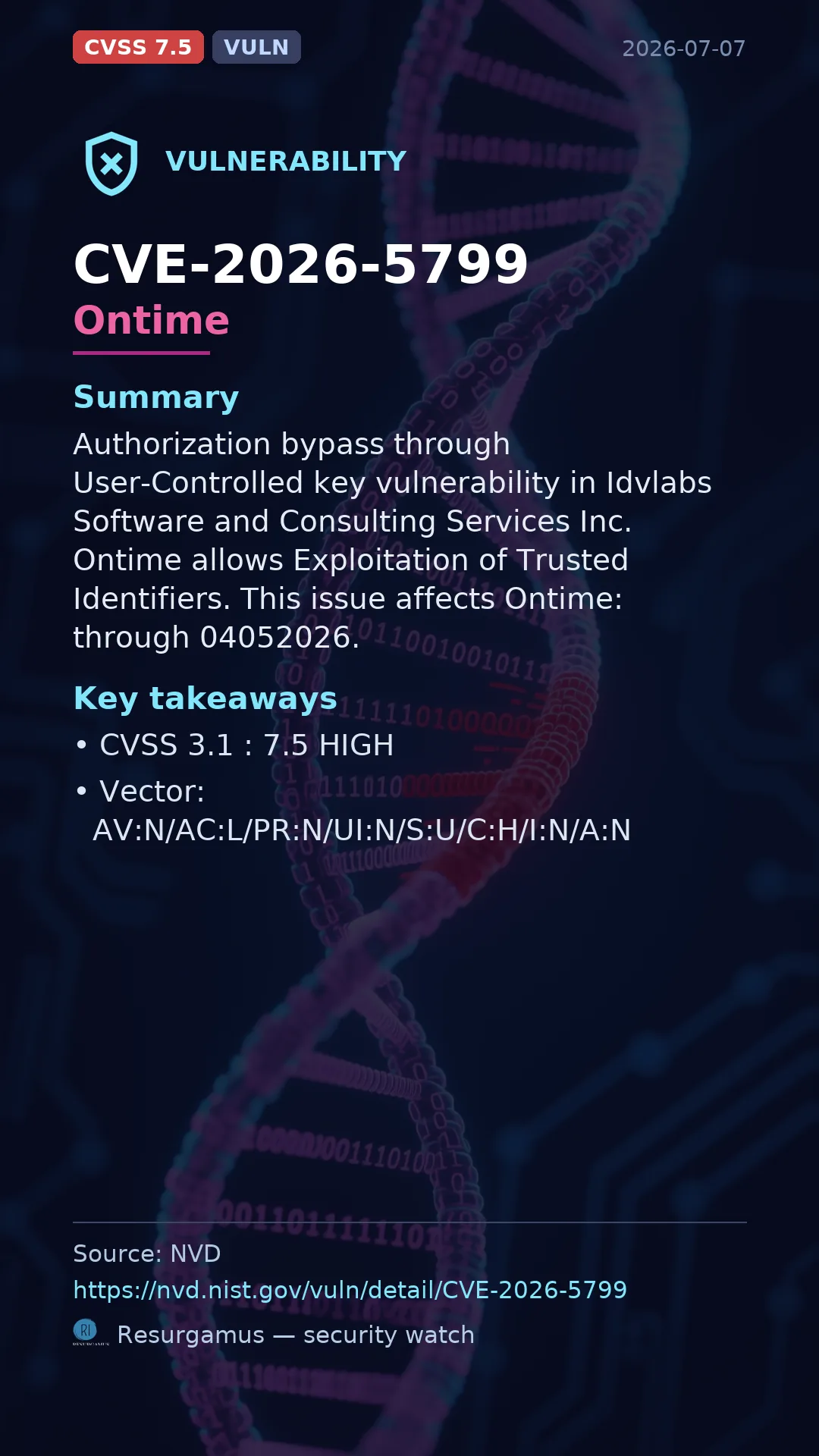 CVE-2026-5799 Ontime Vulnerability