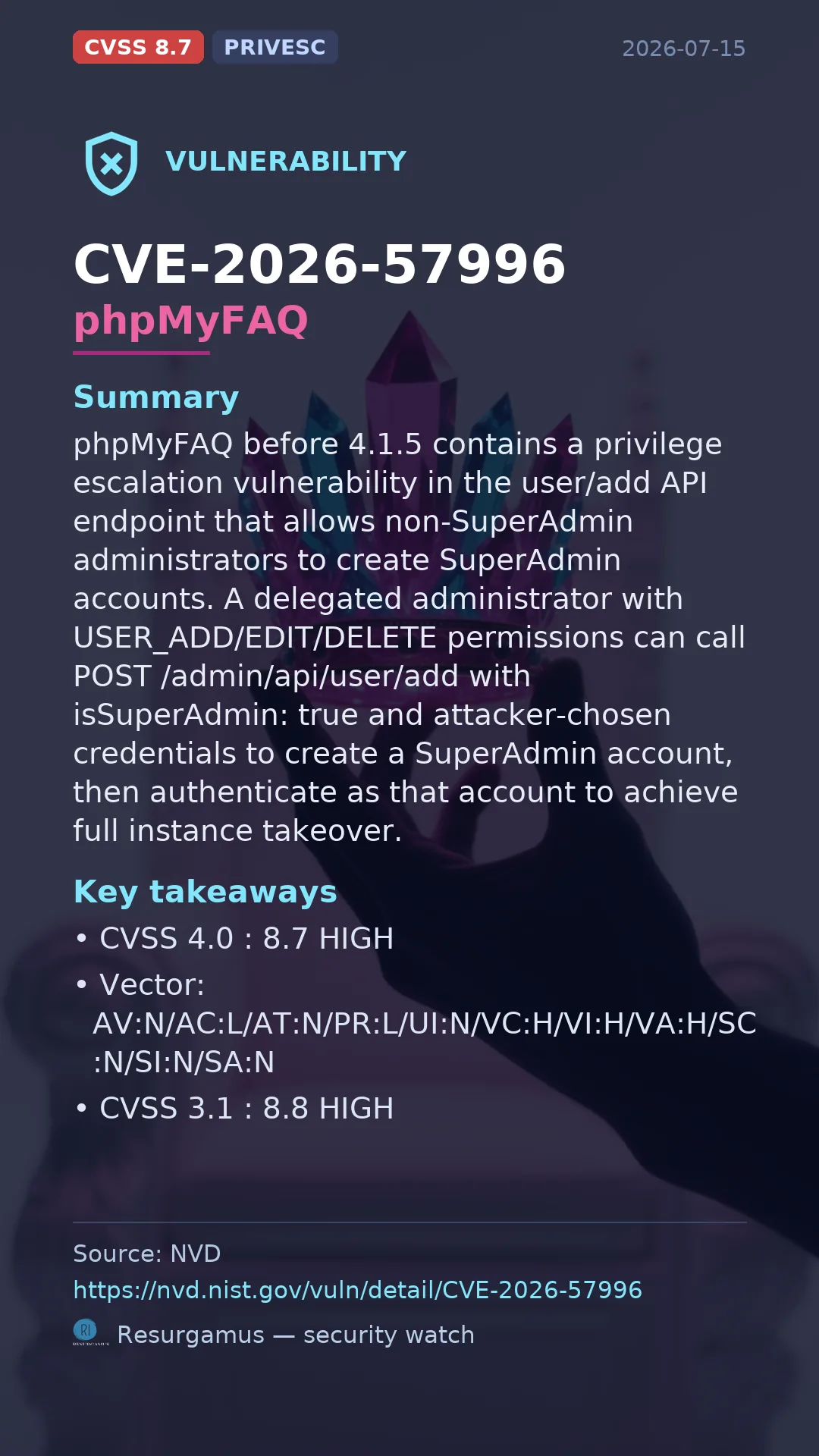 CVE-2026-57996 phpMyFAQ Vulnerability