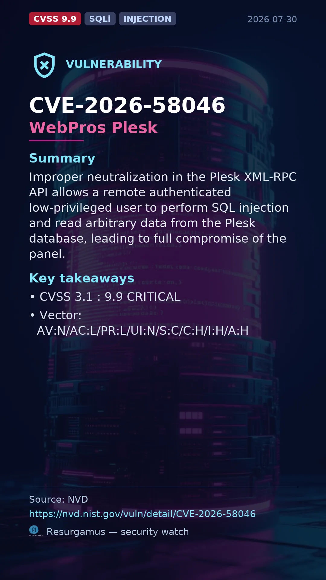 CVE-2026-58046 WebPros Plesk Vulnerability
