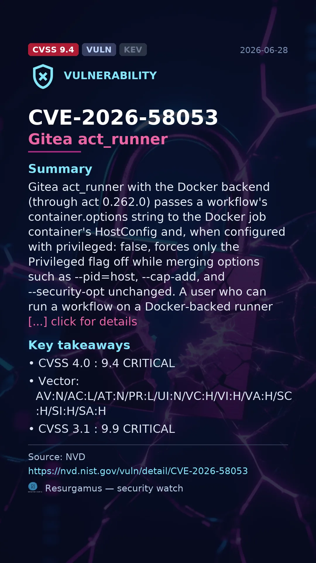 CVE-2026-58053 Gitea act_runner Vulnerability