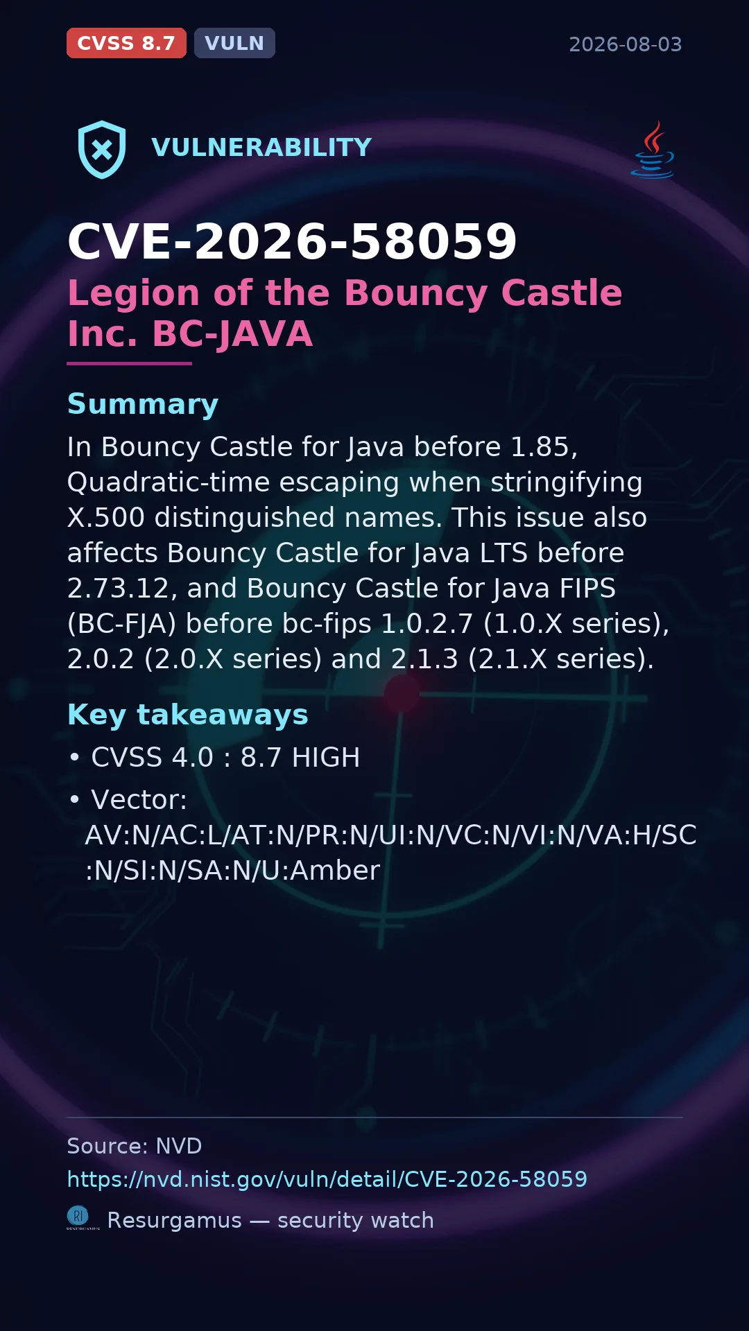 CVE-2026-58059 Legion of the Bouncy Castle Inc. BC-JAVA Vulnerability