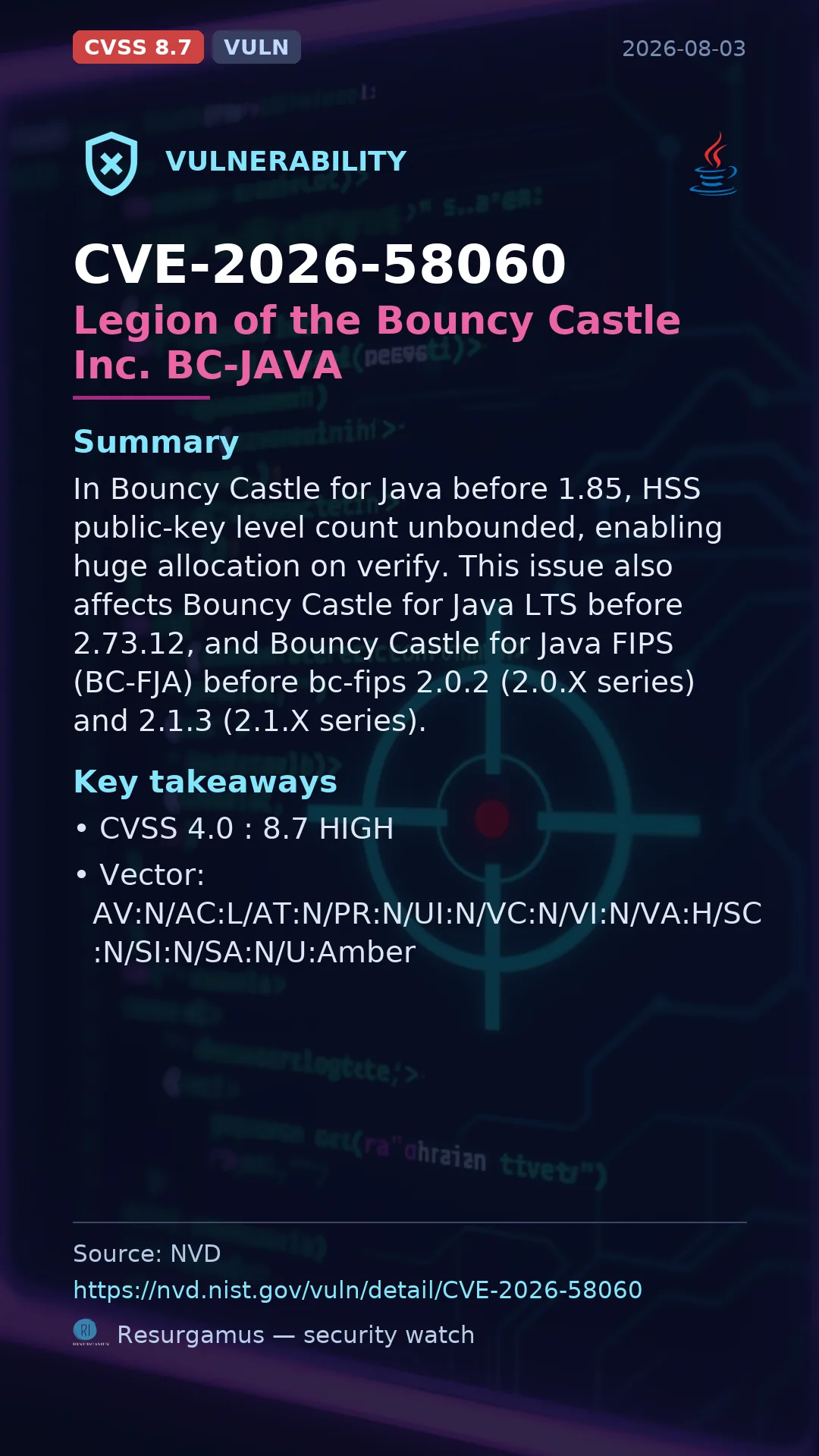 CVE-2026-58060 Legion of the Bouncy Castle Inc. BC-JAVA Vulnerability