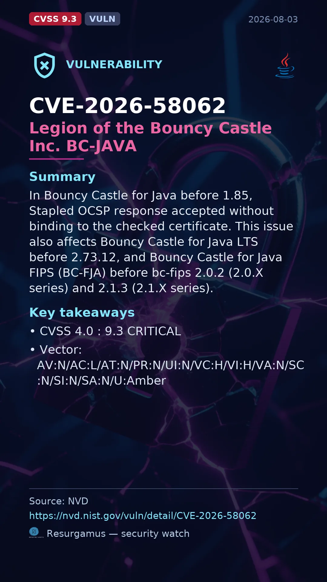CVE-2026-58062 Legion of the Bouncy Castle Inc. BC-JAVA Vulnerability