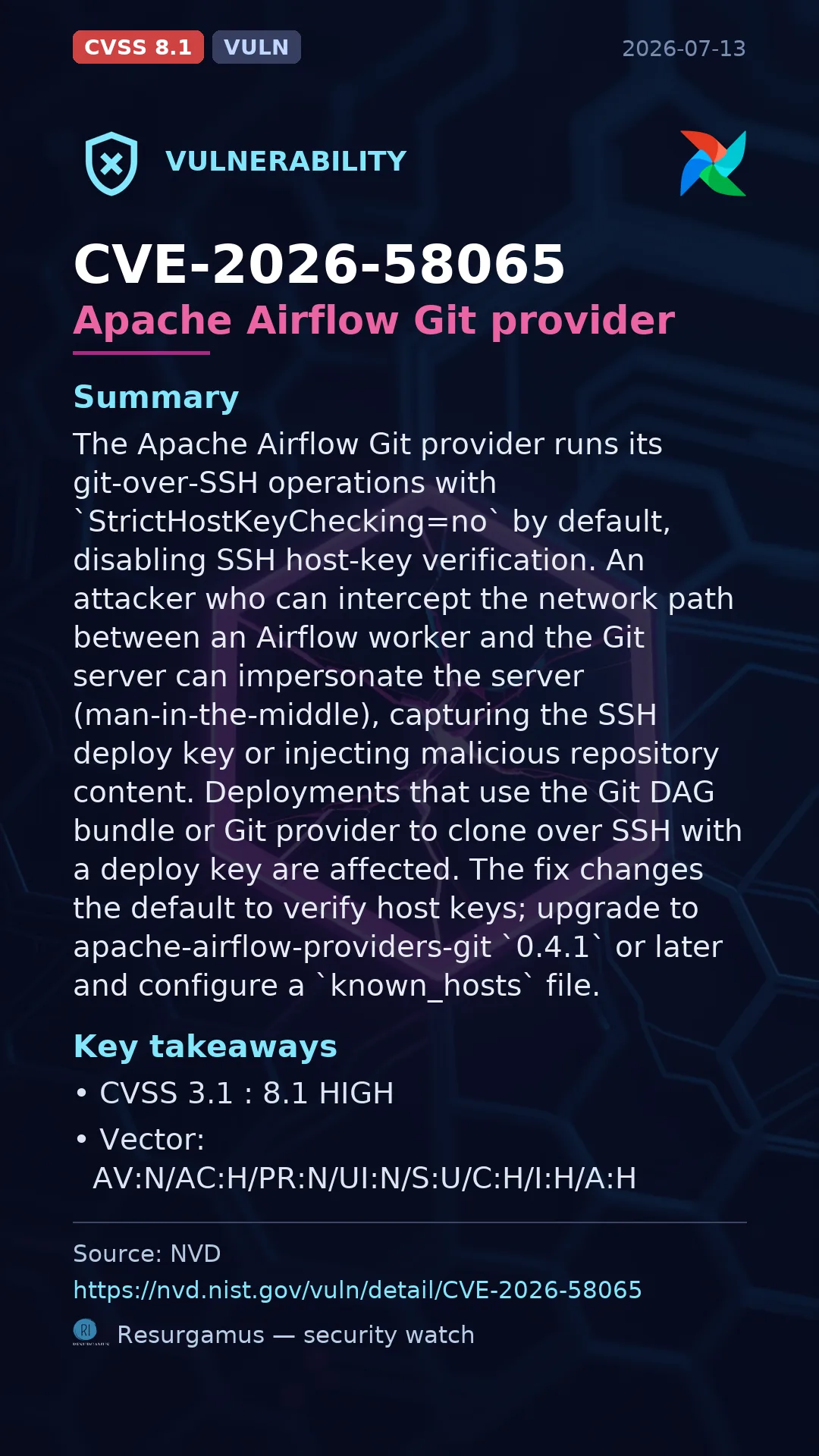 CVE-2026-58065 Apache Airflow Git provider Vulnerability
