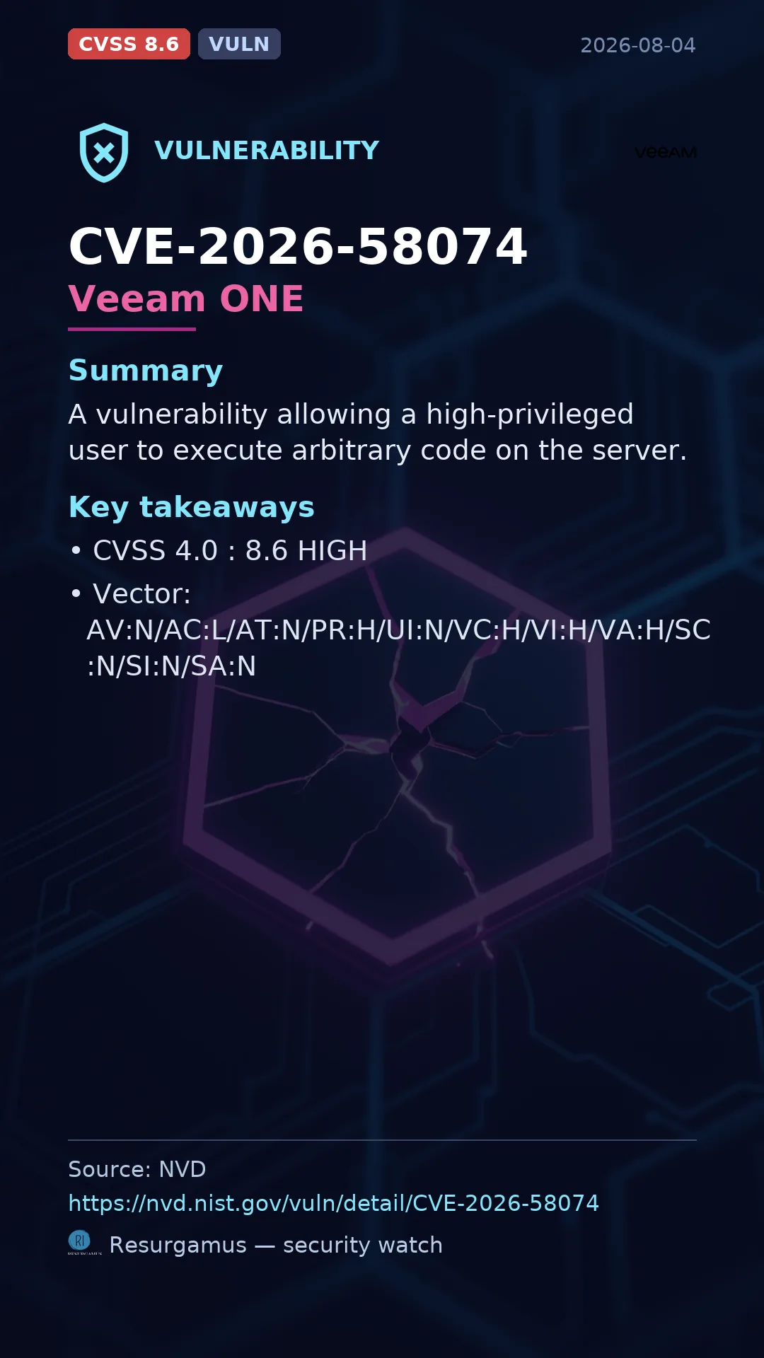 CVE-2026-58074 Veeam ONE Vulnerability