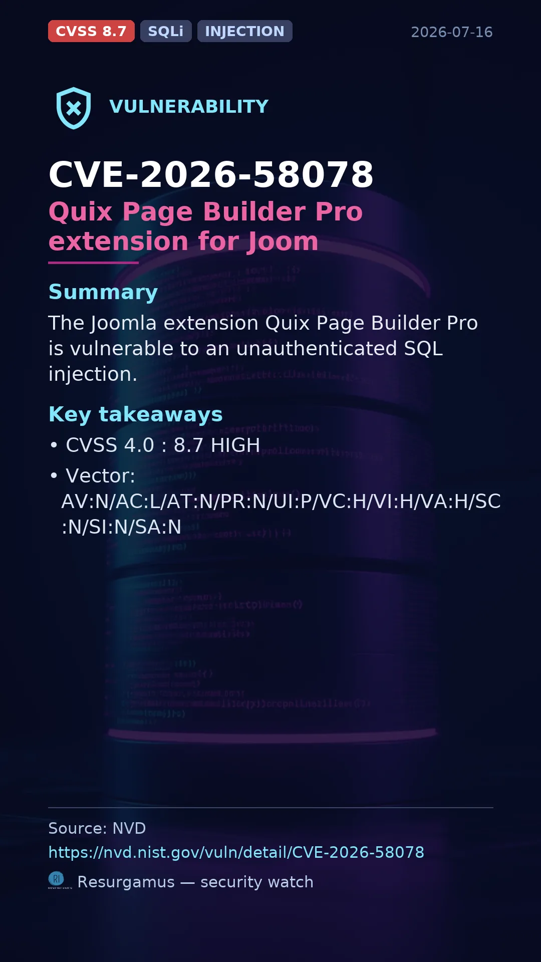 CVE-2026-58078 Quix Page Builder Pro extension for Joom Vulnerability